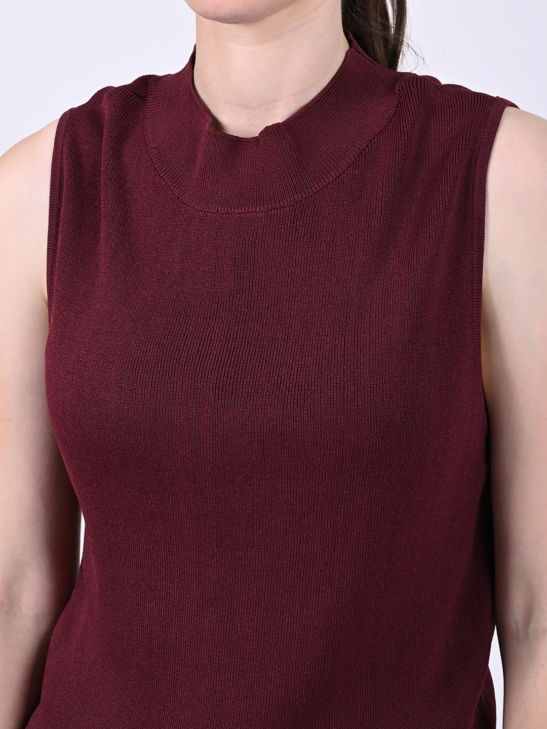 Women Wine Ribbed Tank Top - Image 5