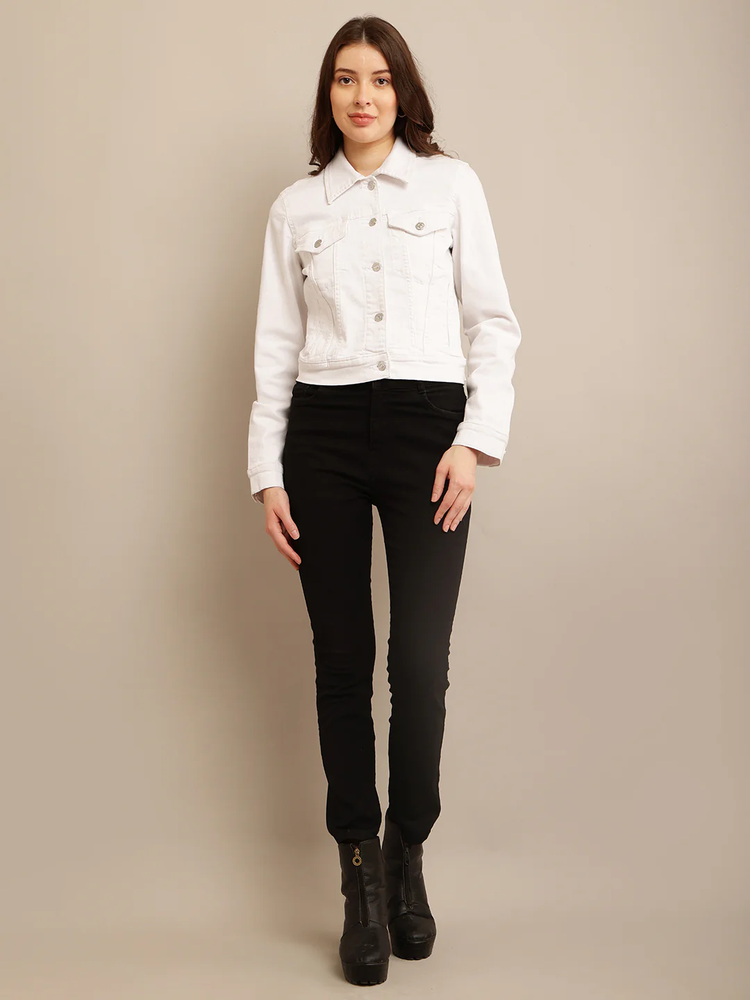 Women White Shirt Collar Jacket - Image 10