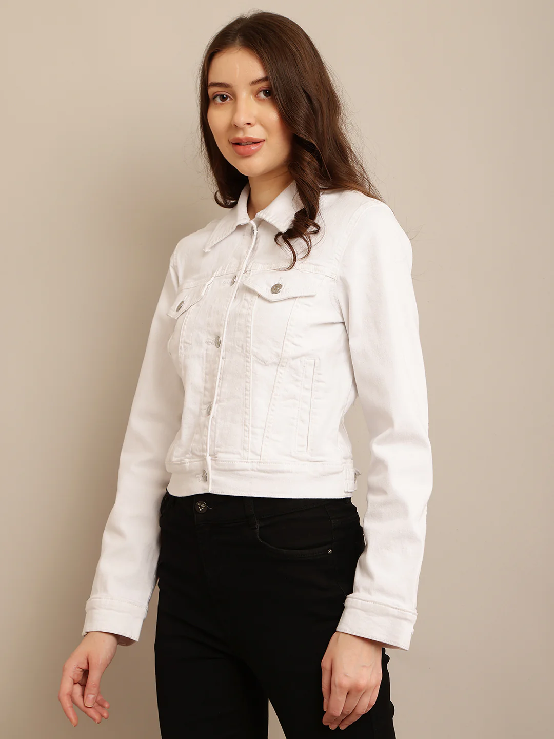 Women White Shirt Collar Jacket - Image 5