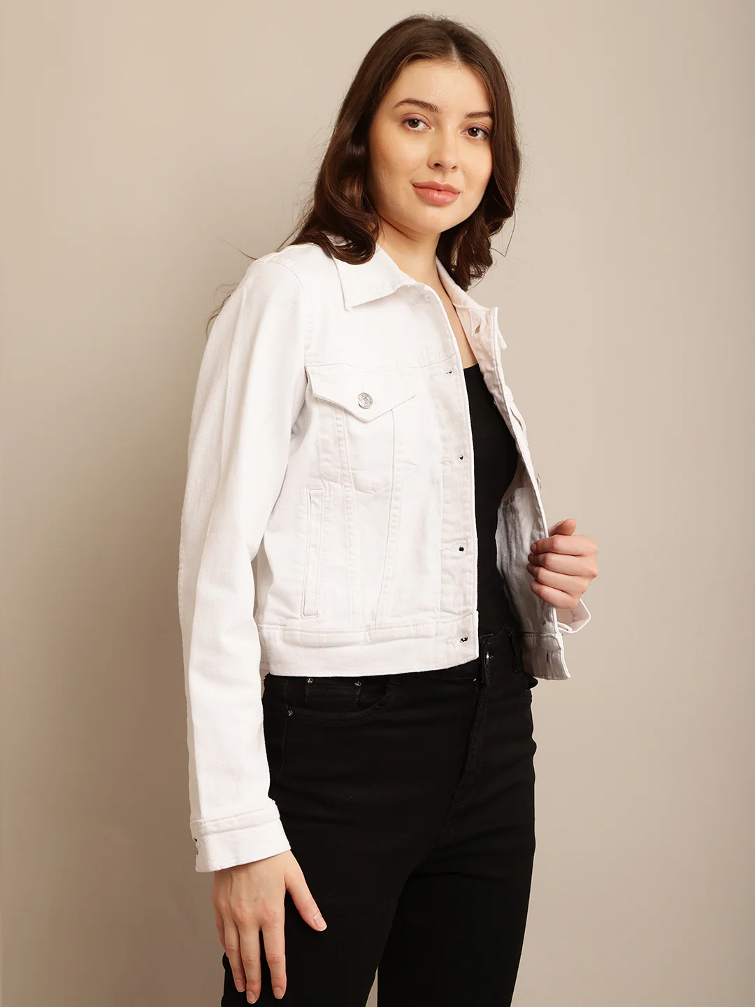Women White Shirt Collar Jacket - Image 6