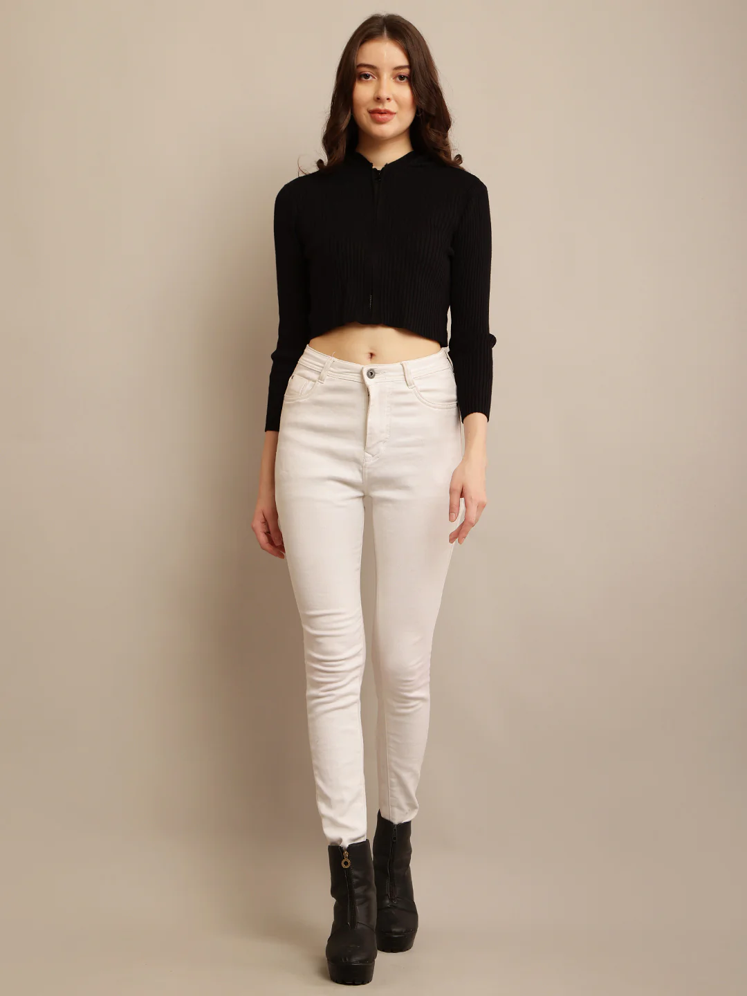 Women Ribbed Cropped Hoodie - Image 10
