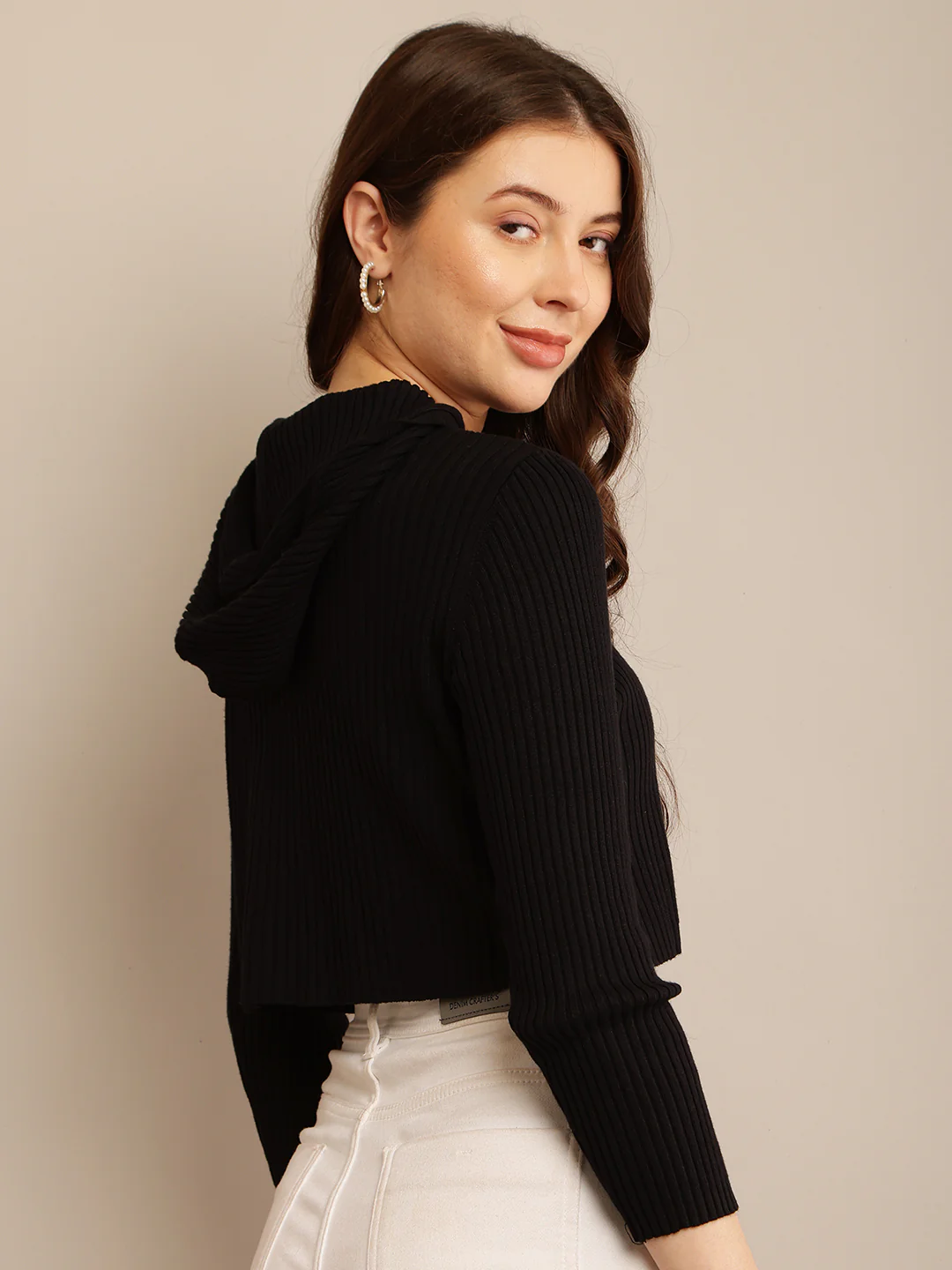 Women Ribbed Cropped Hoodie - Image 6