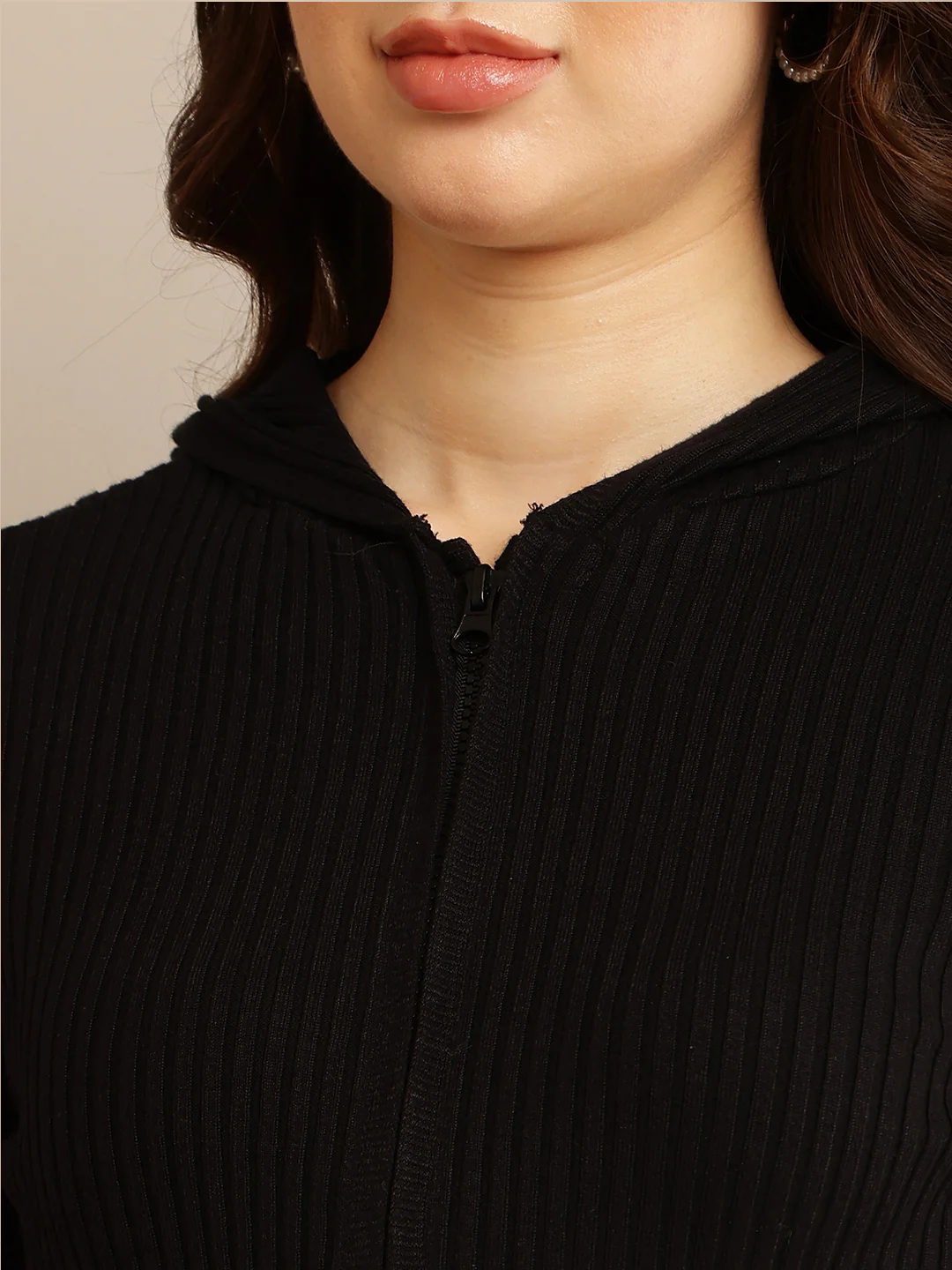 Women Ribbed Cropped Hoodie - Image 7