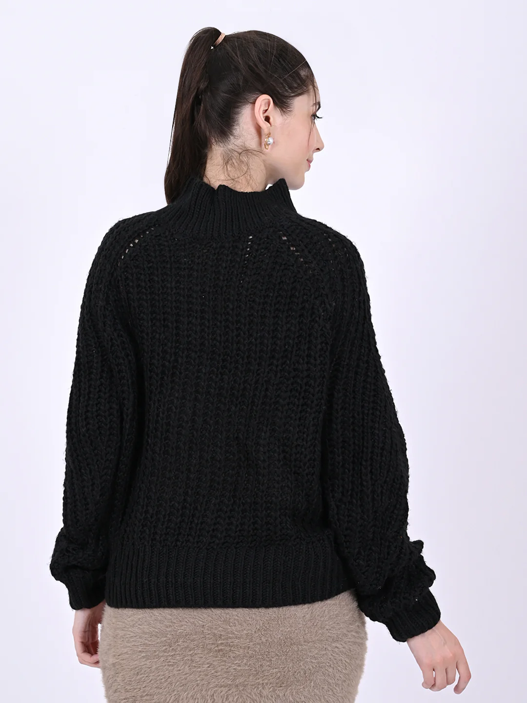 Women Black Turtleneck Sweater - Image 5