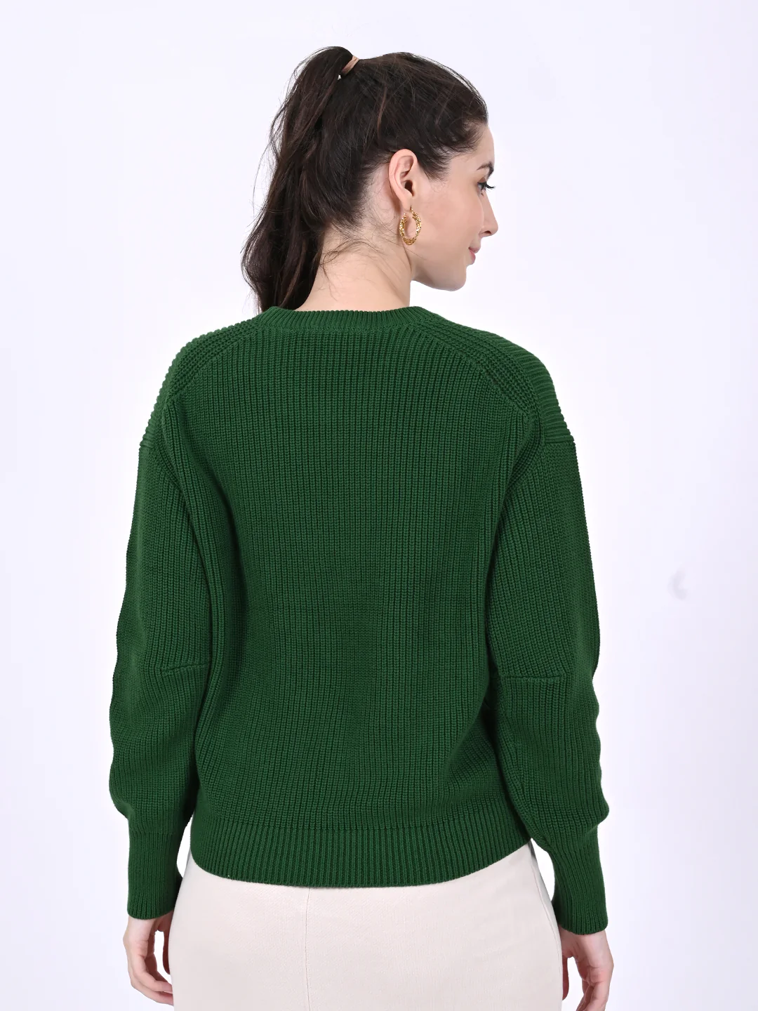 Women Green Round Neck Sweater - Image 4