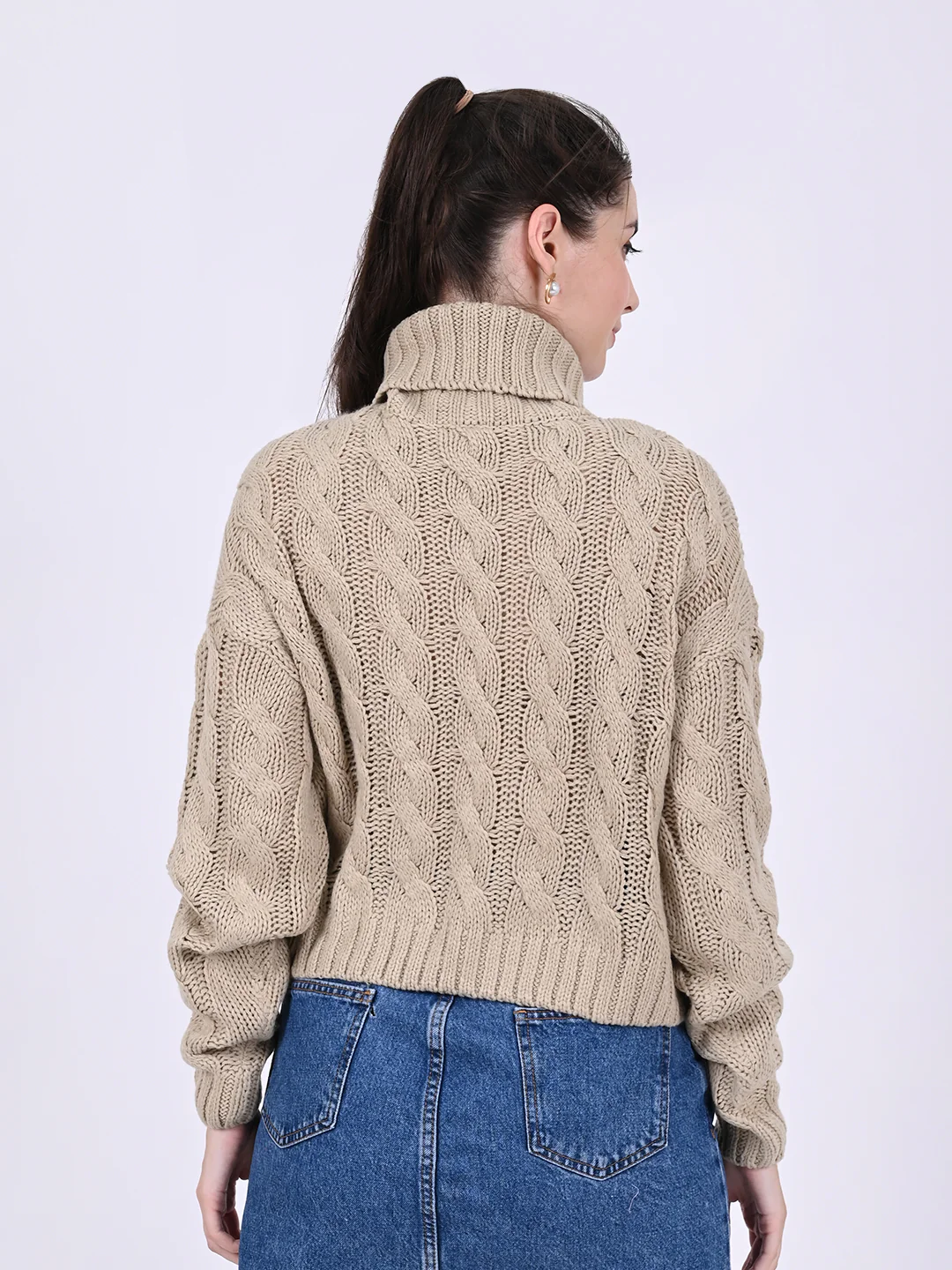 Women Lt Brown Cable Knit - Image 4