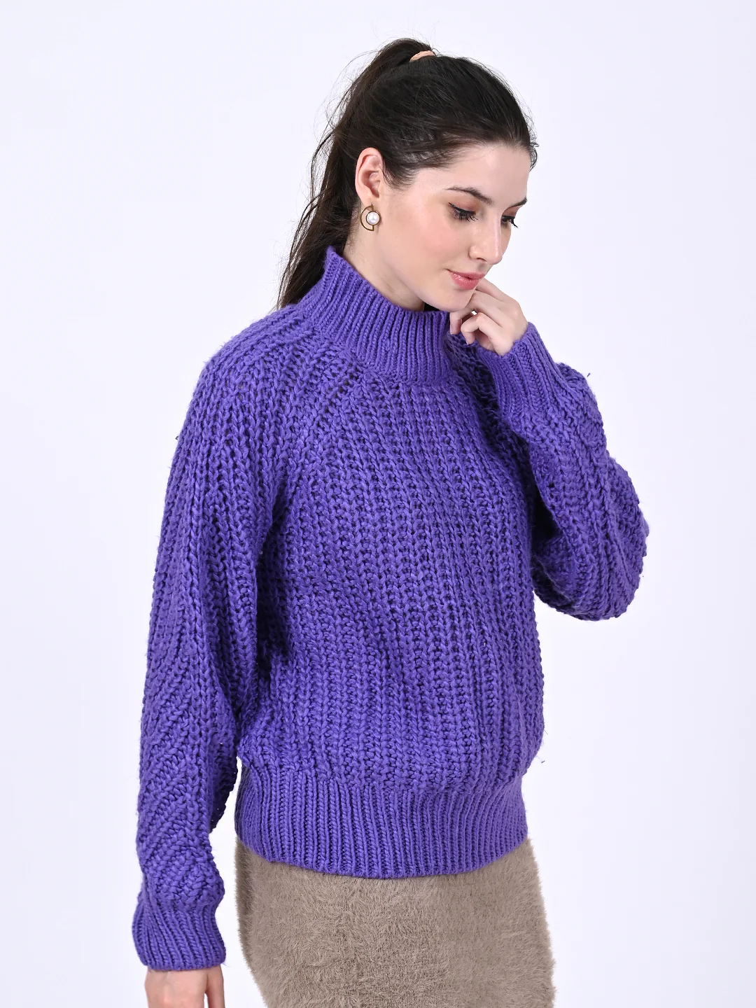 Women Purple Turtleneck Sweater - Image 3