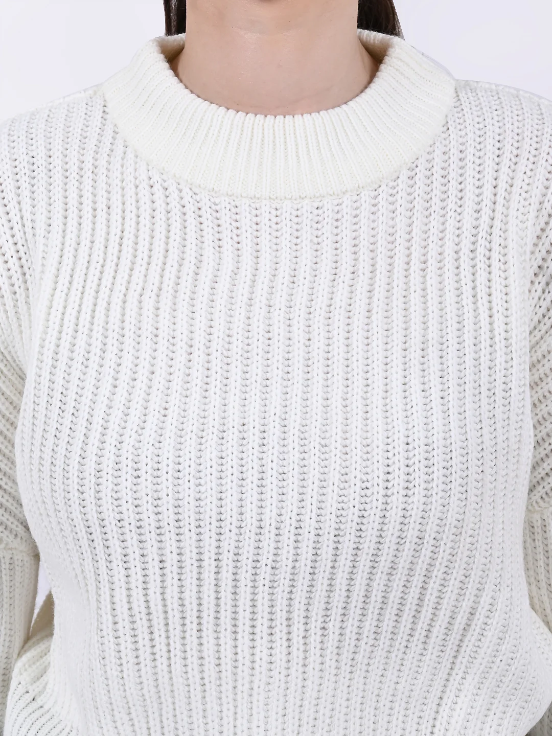 Women White Crew Neck Sweater - Image 5