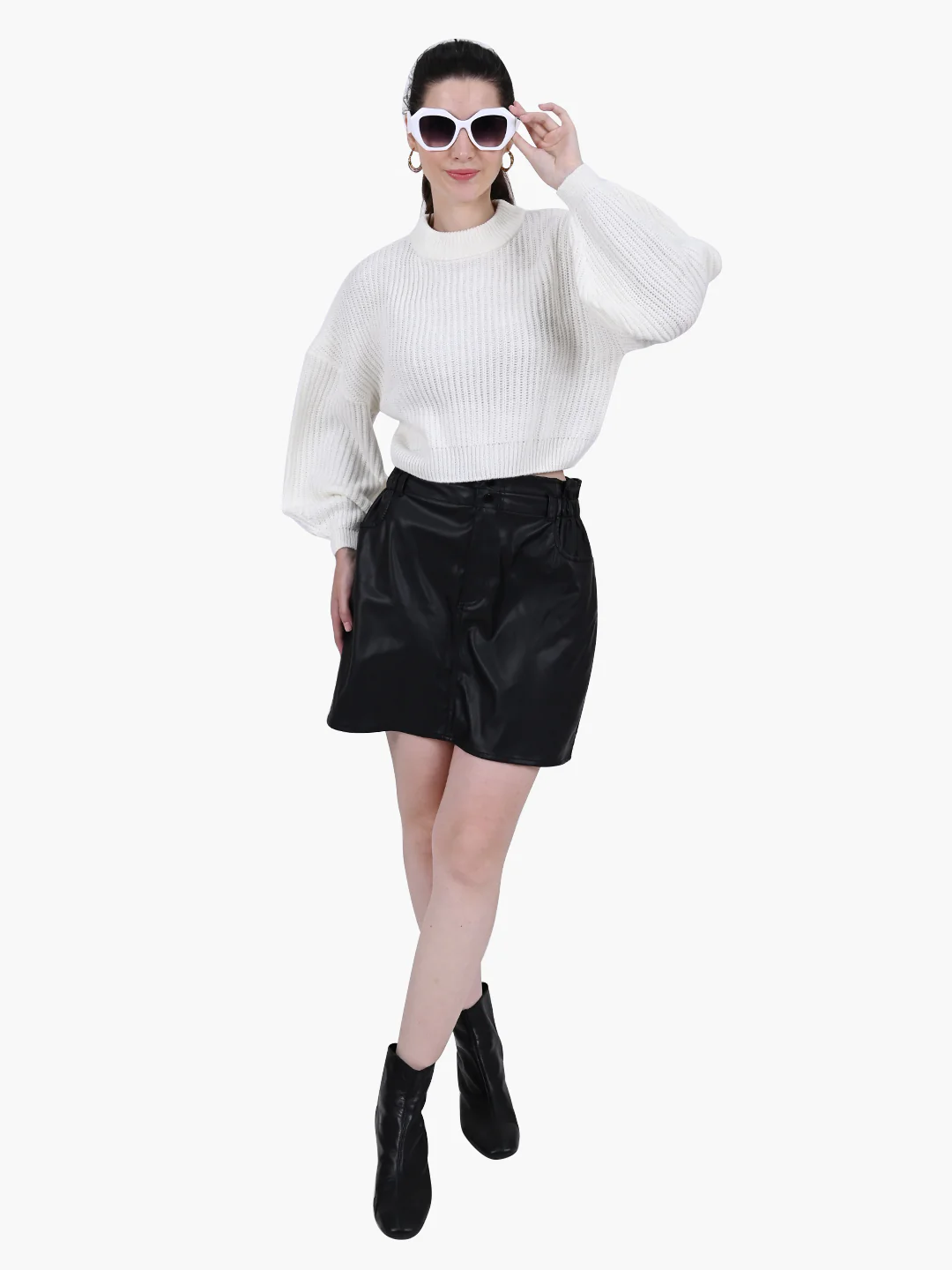 Women White Crew Neck Sweater - Image 6