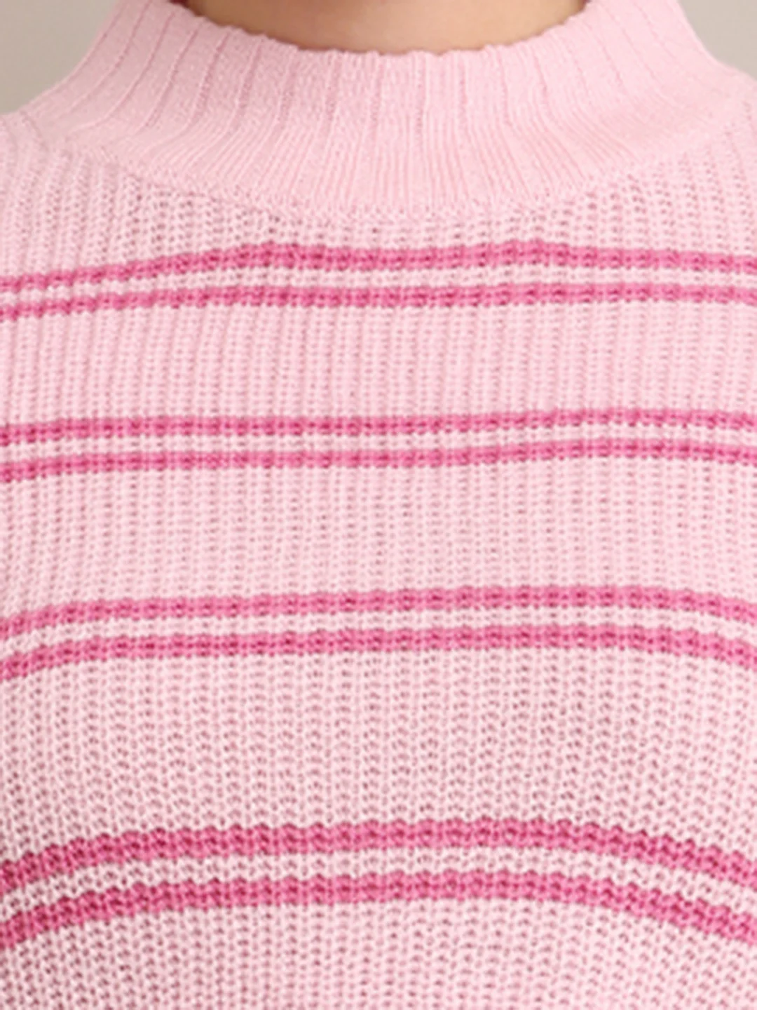 Women Acrylic Striped Pink Crop Sweater - Image 5