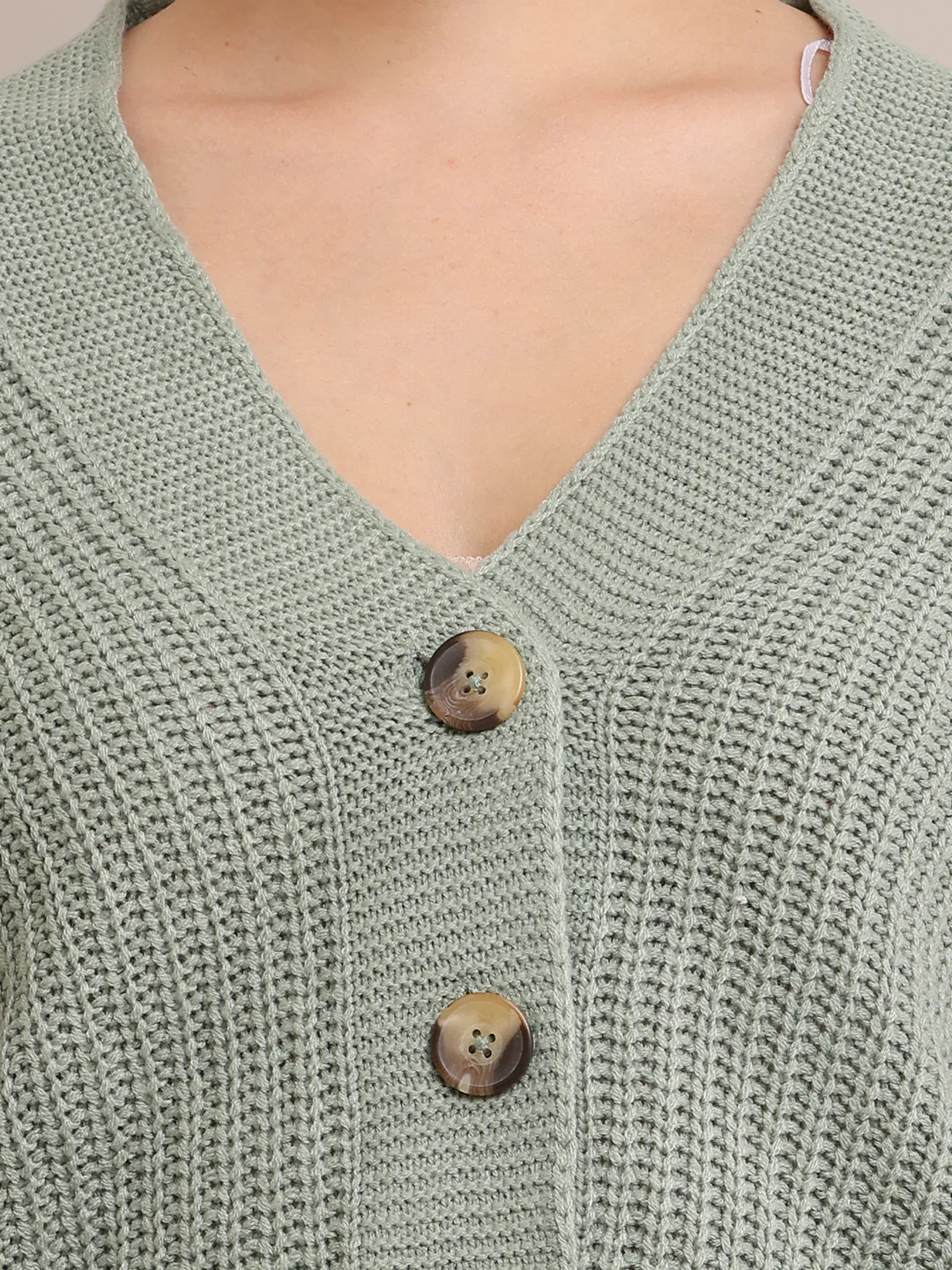 Women Acrylic Full Sleeve Light Sea Green Cardigan - Image 5