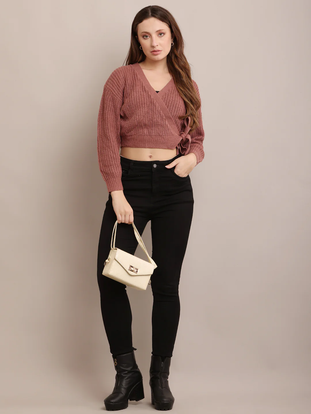 Women Acrylic Full Sleeve Peach Cardigan - Image 3