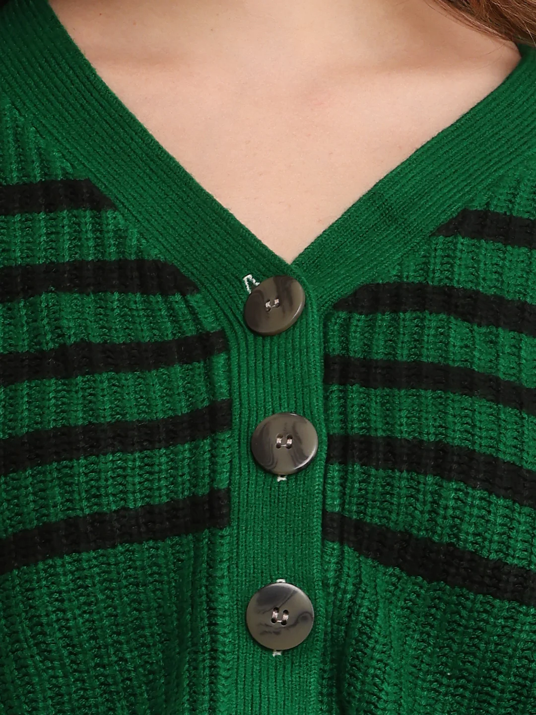 Women Acrylic Full Sleeve Green Cardigan - Image 5