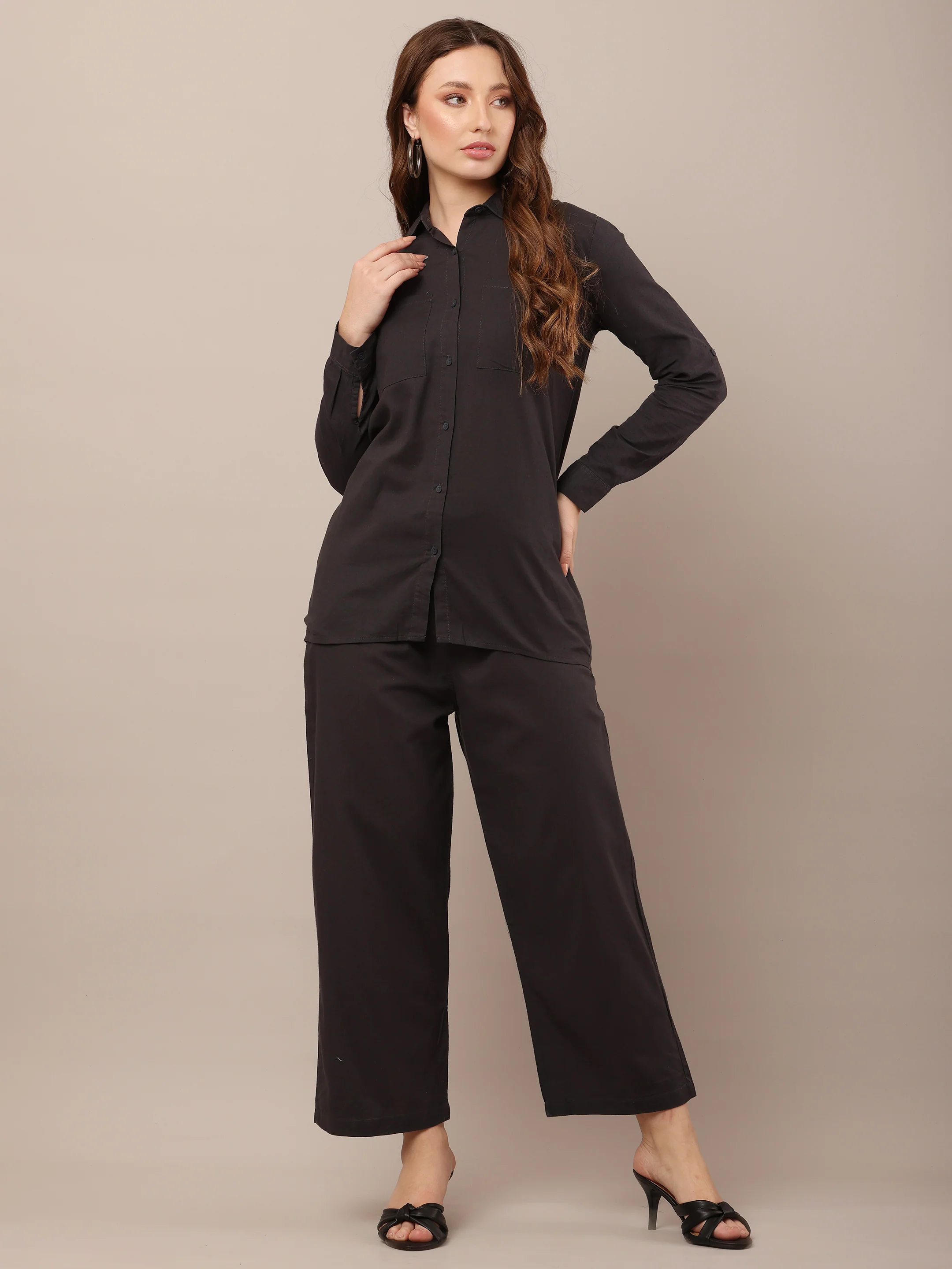 Women Shirt With Trouser Black Co-Ord Set - Image 2