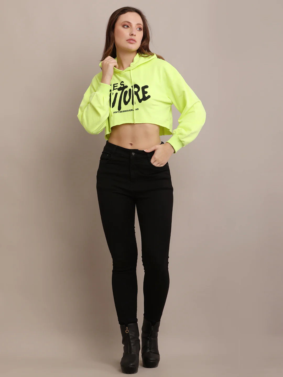 Women Cotton Cropped Hooded Sweatshirt - Image 3
