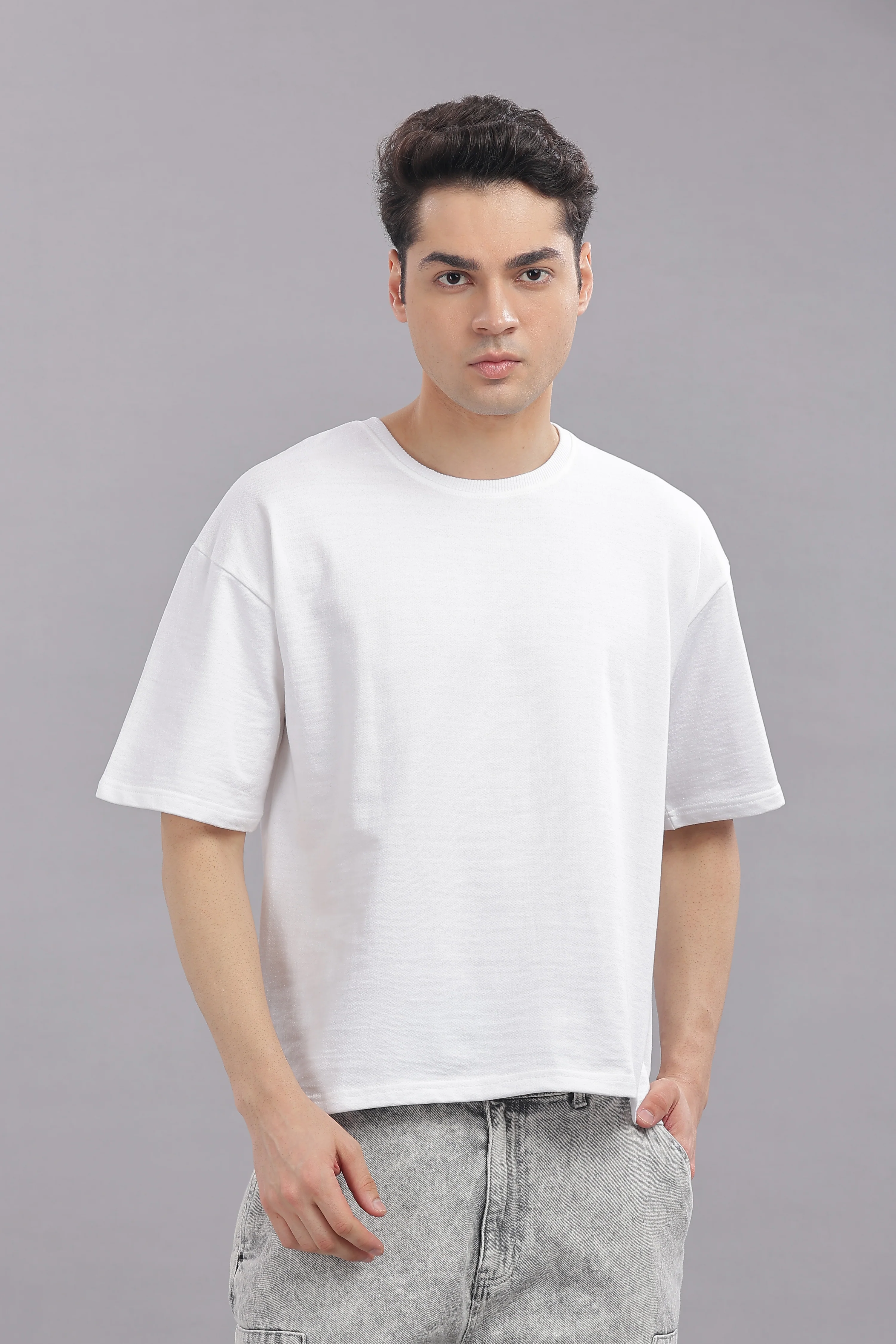 Men White Cotton Oversized T-Shirt - Image 5