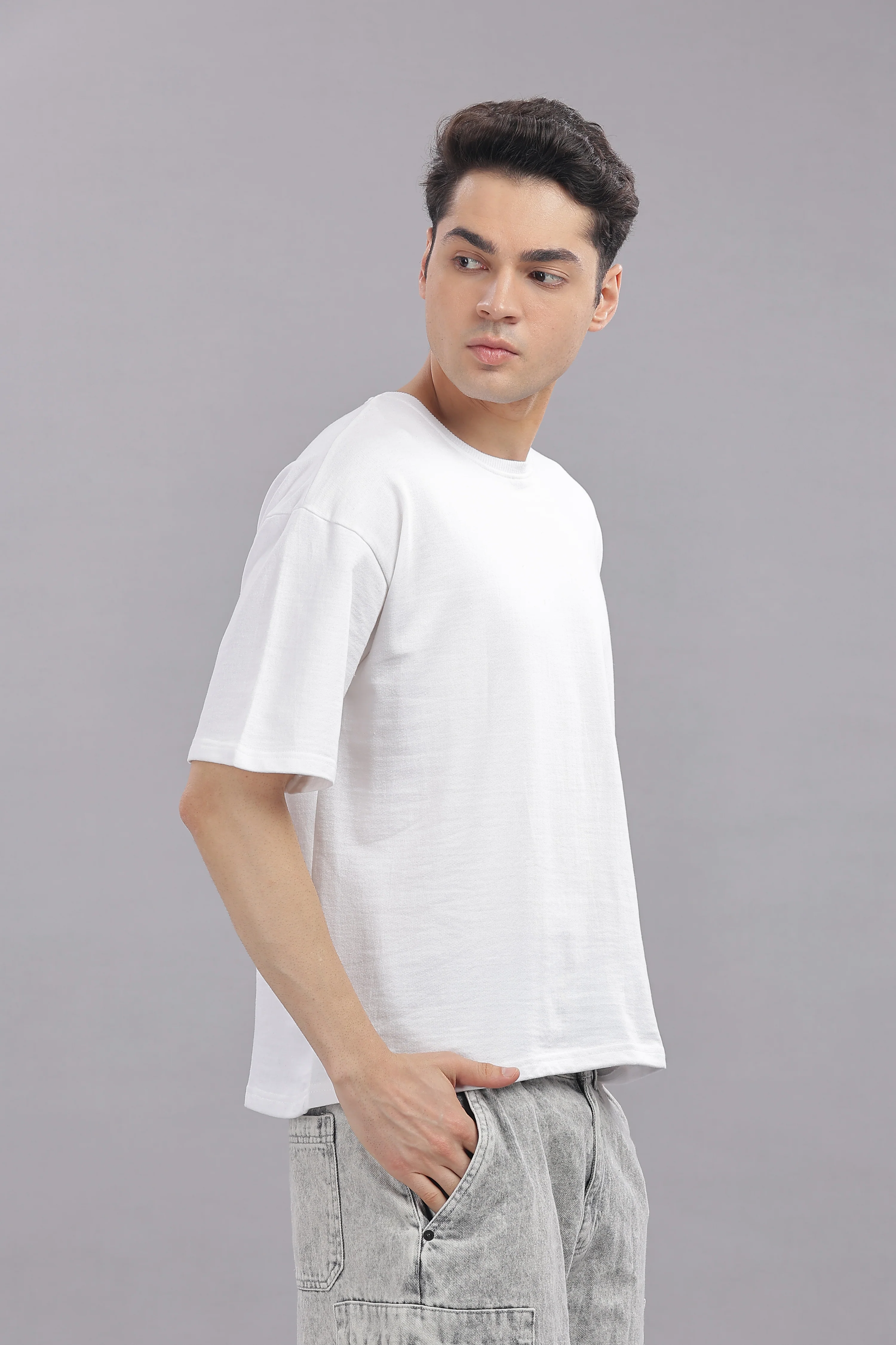Men White Cotton Oversized T-Shirt - Image 6