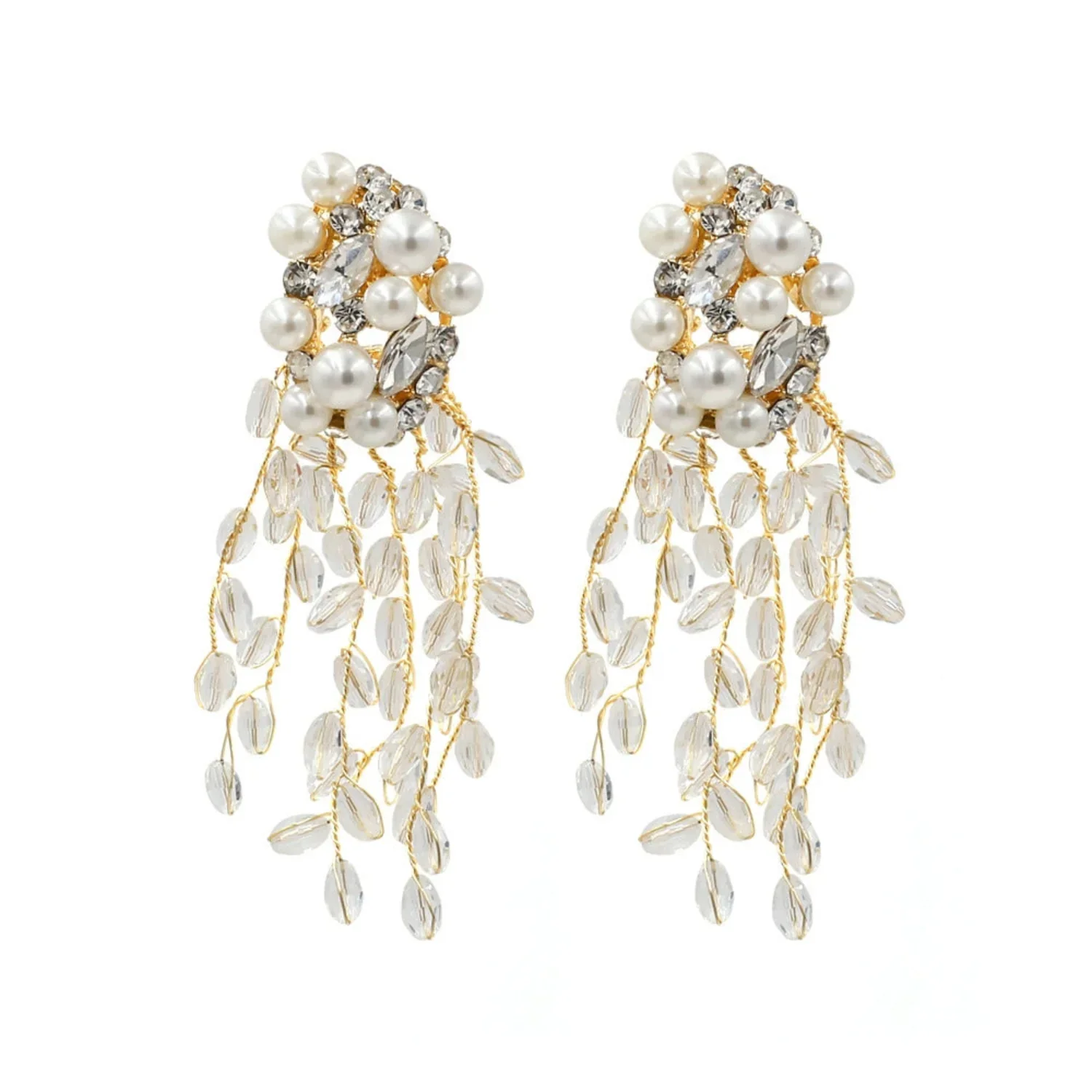 Pearl & Crystal Leaf Cascade Earring