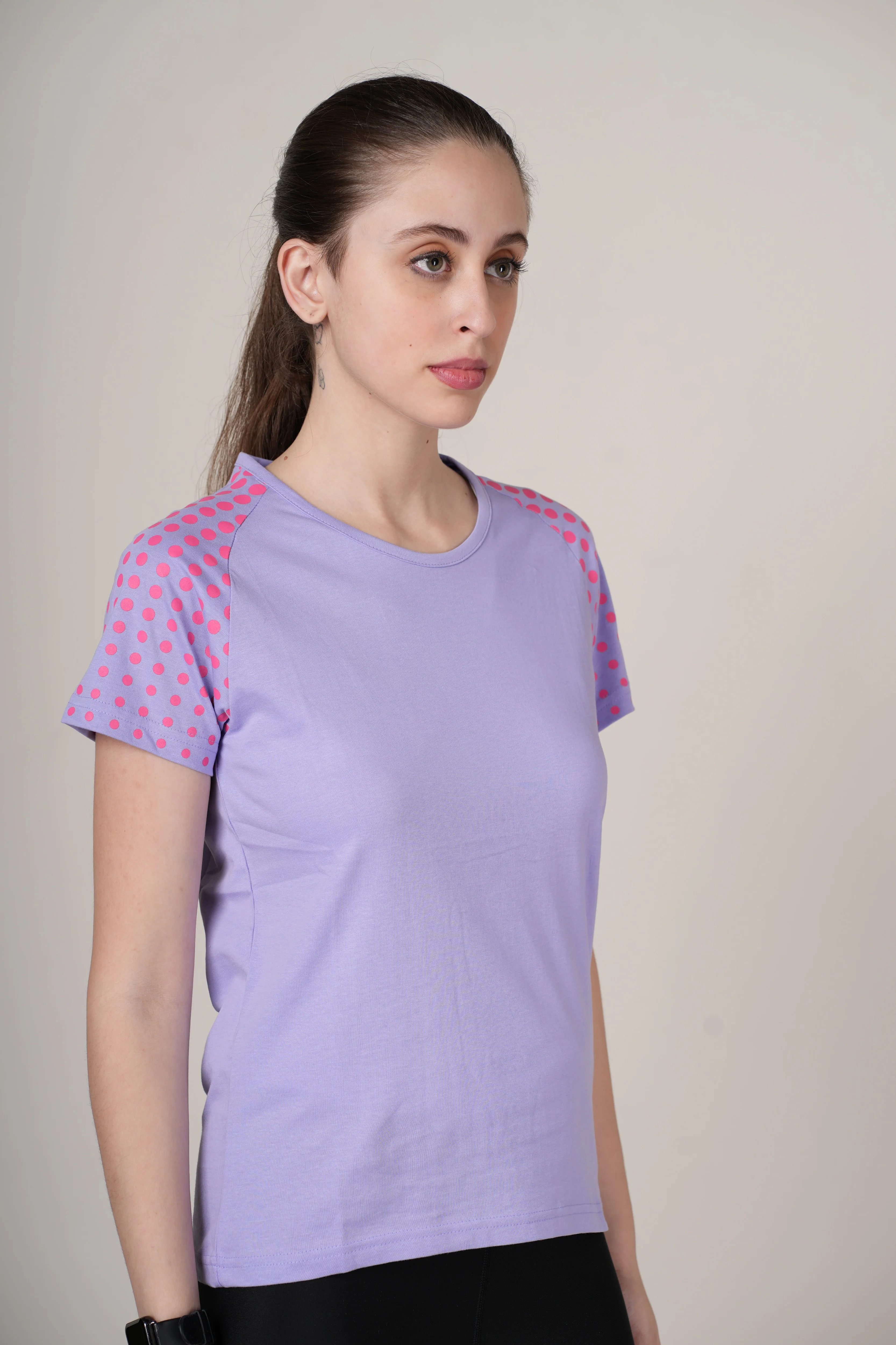 Women Lavender Cotton Regular T-Shirt - Image 5