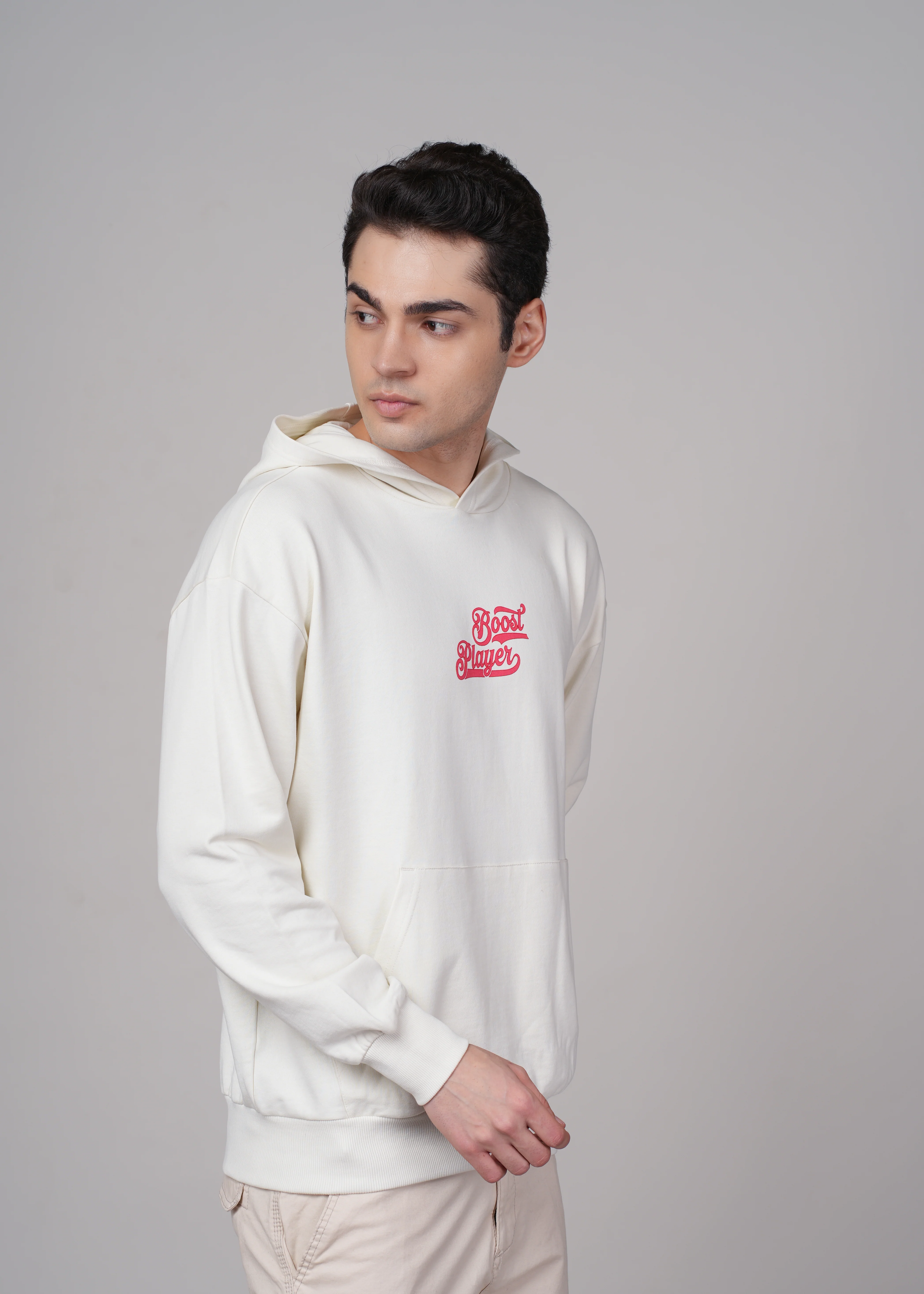 Men Beige Cotton Regular Hoodie - Image 6