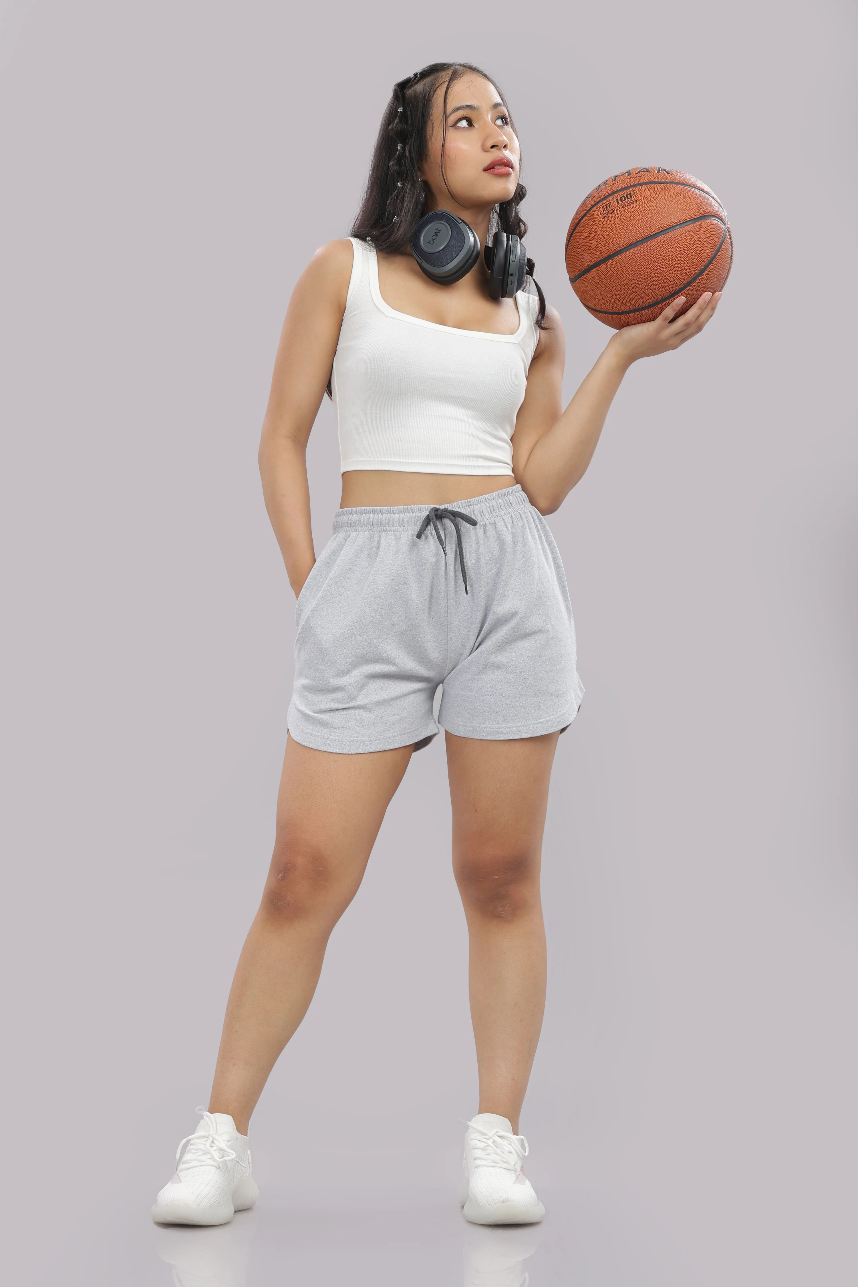 Women Grey Cotton Regular Jogger Shorts