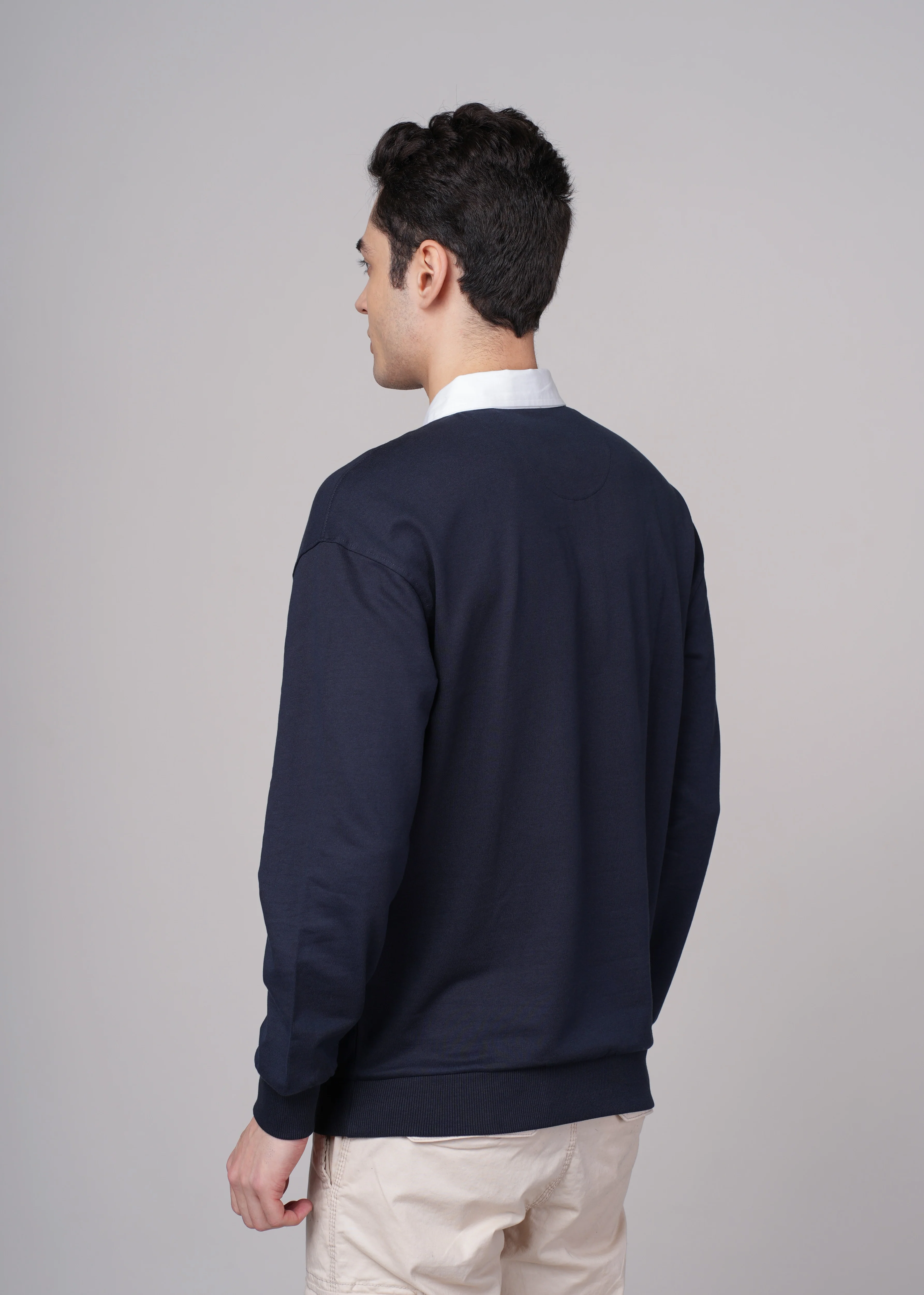 Men Navy Blue Cotton Regular Sweatshirt - Image 5