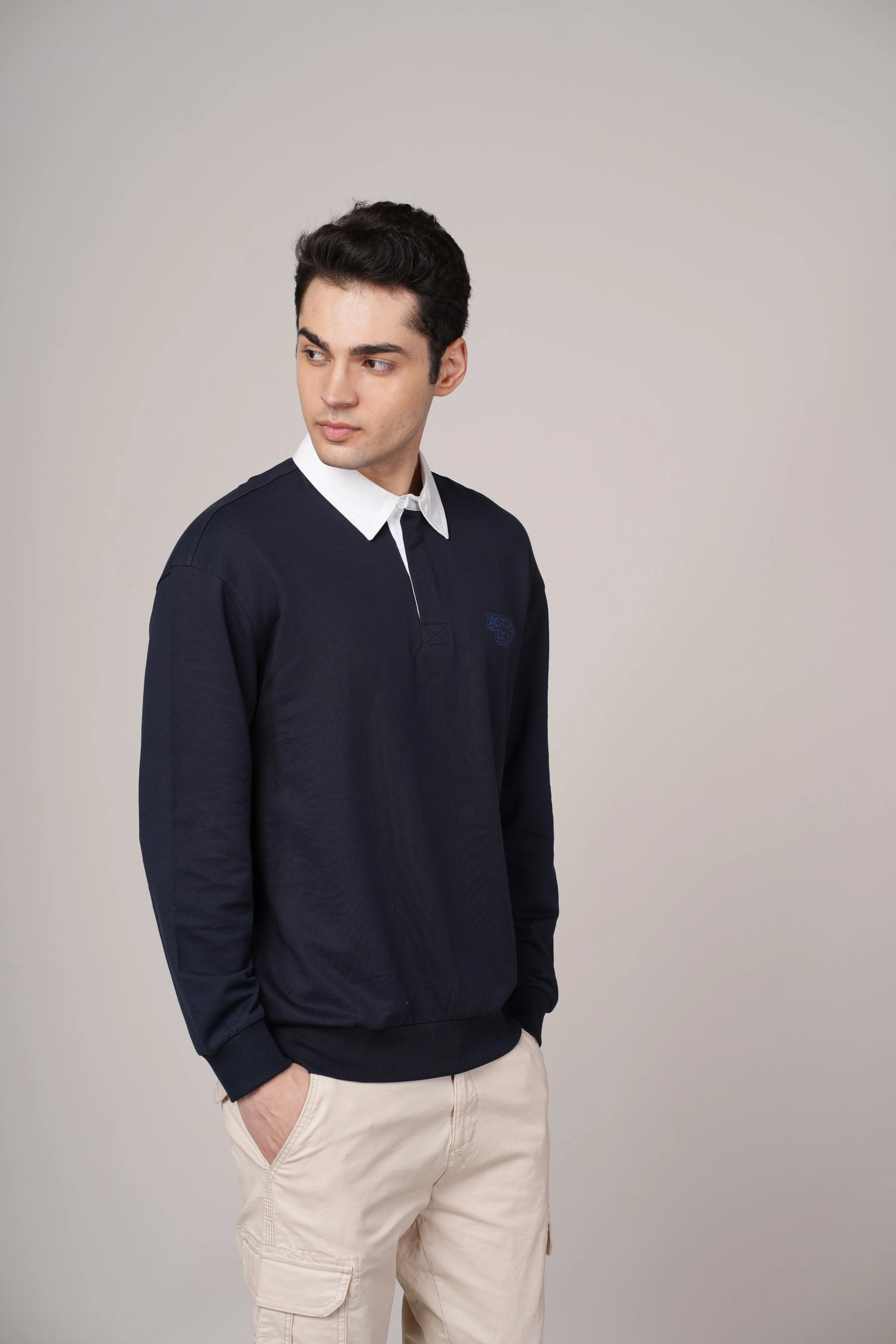 Men Navy Blue Cotton Regular Sweatshirt - Image 8