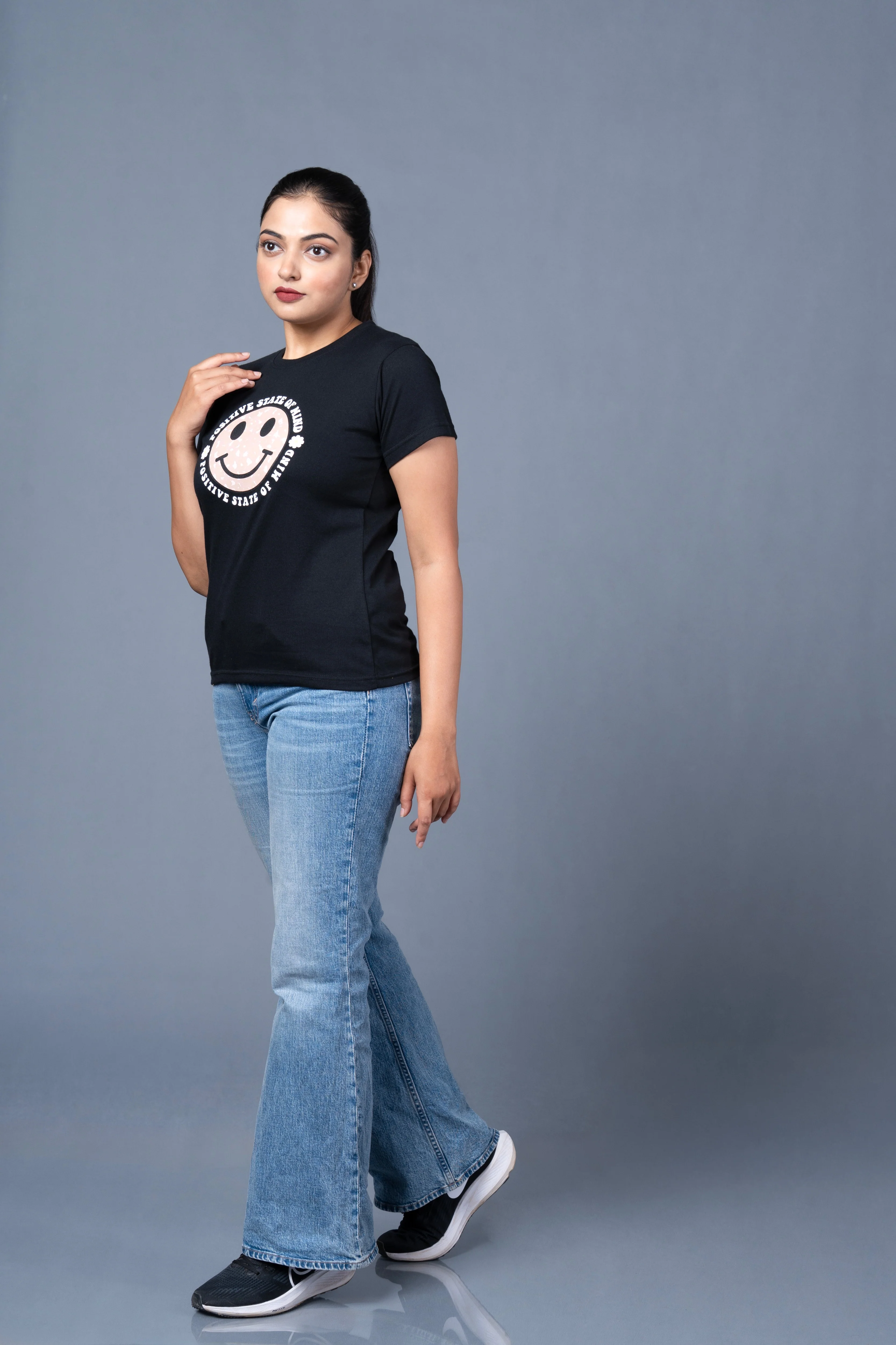 Women Black Printed Cotton Regular T-Shirt - Image 8