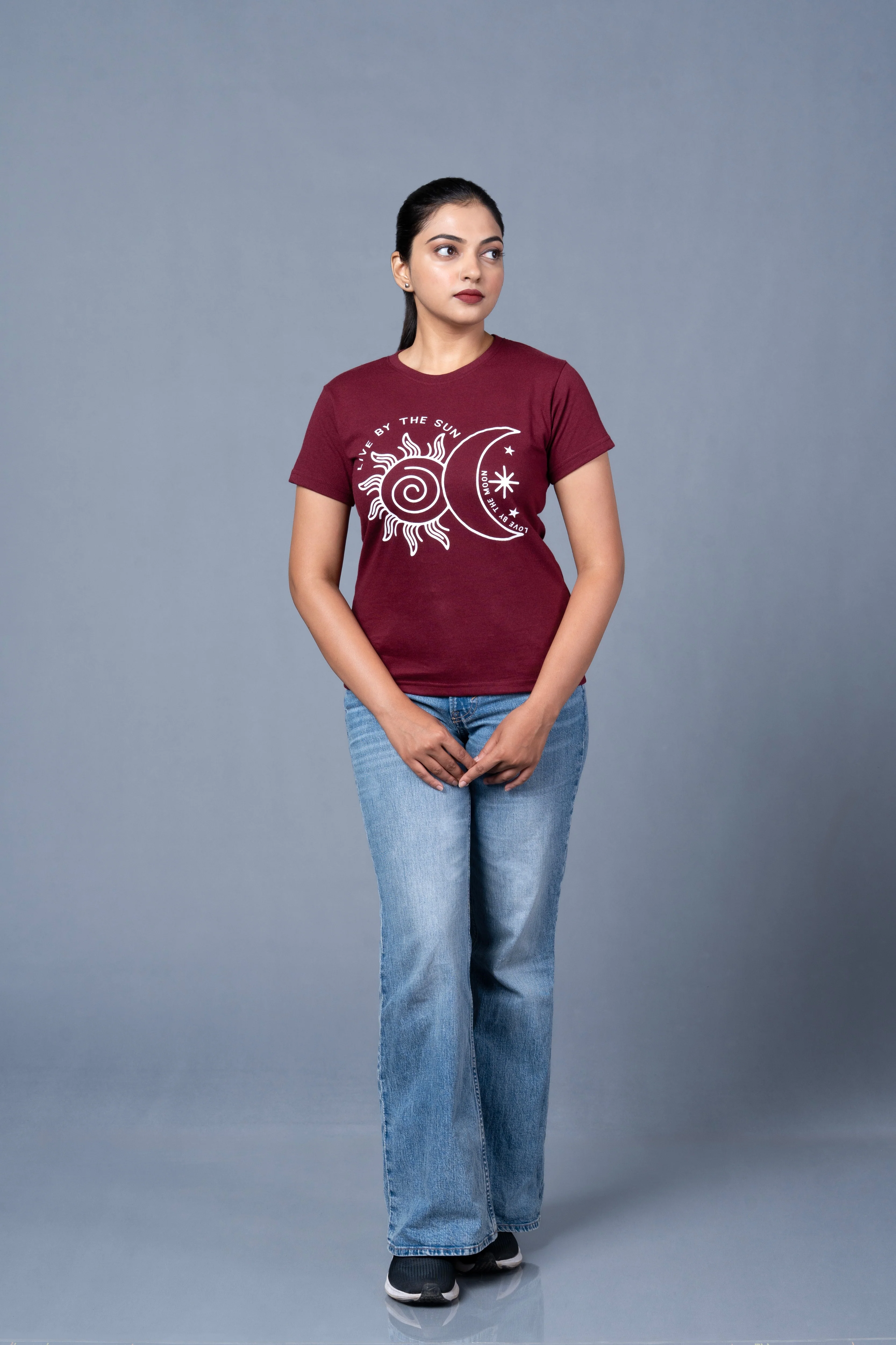 Women Maroon Printed Cotton Regular T-Shirt - Image 4