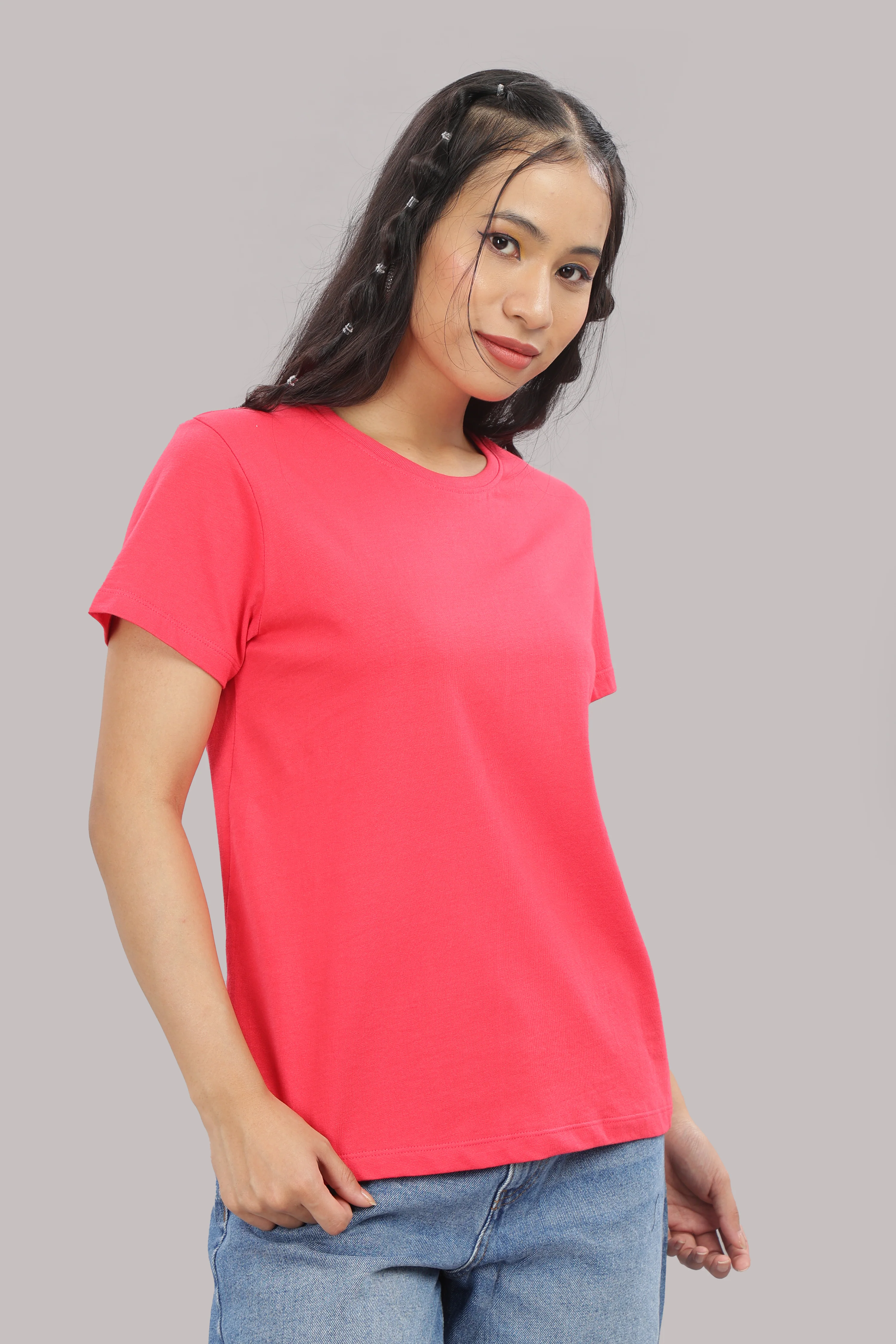 Women Coral Cotton Regular T-Shirt