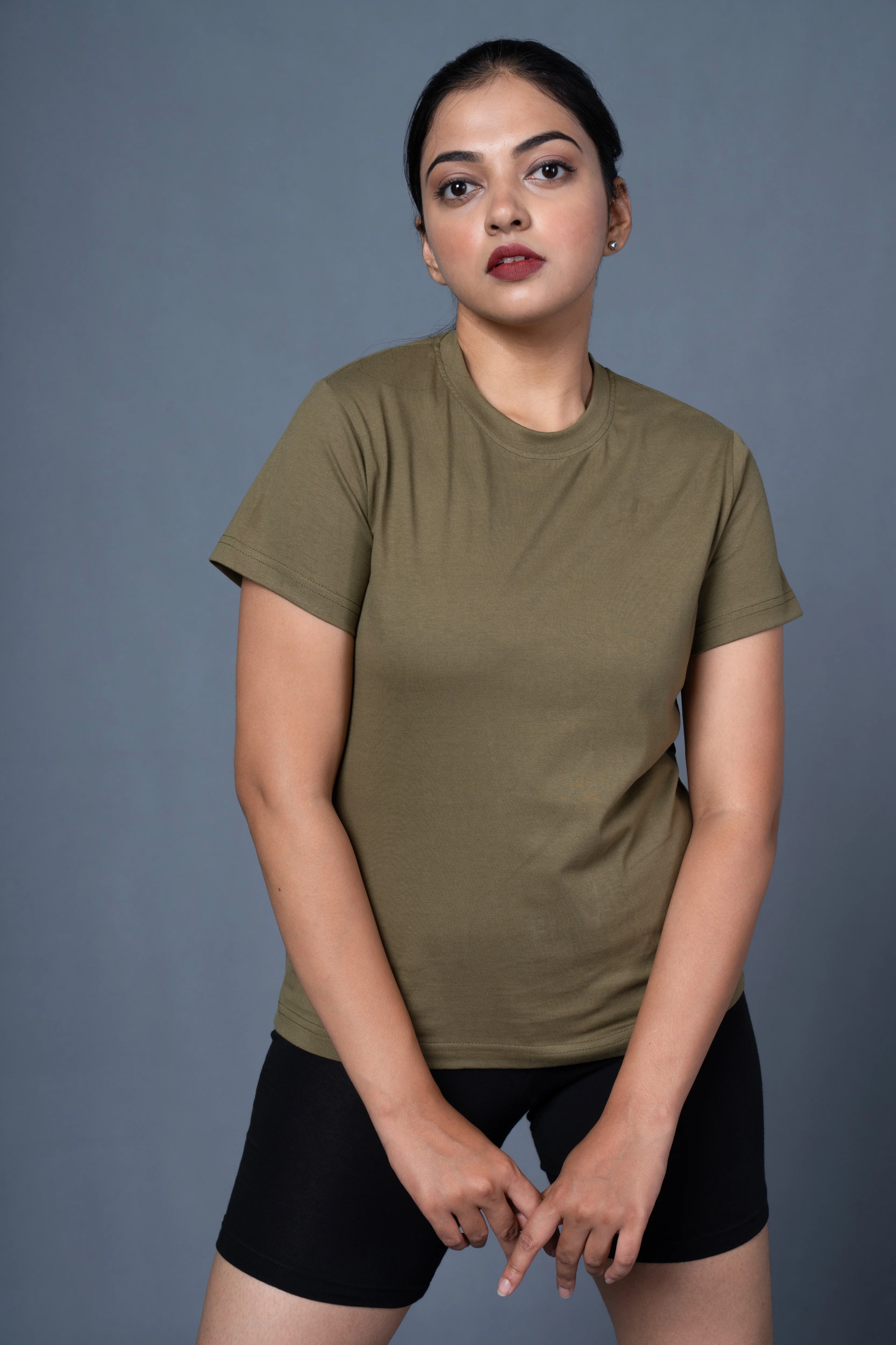 Women Olive Cotton Regular T-Shirt - Image 2