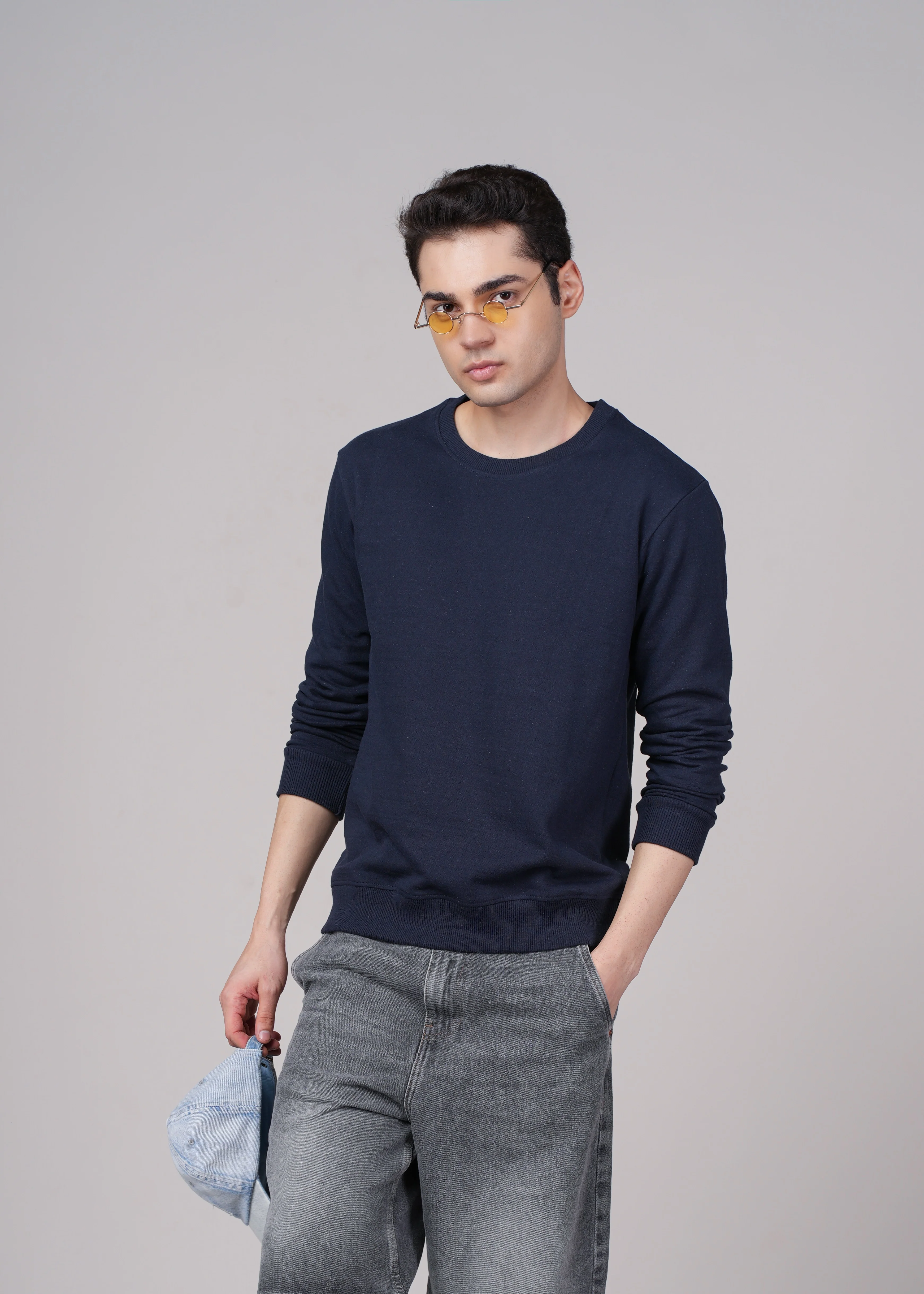 Men Navy Blue Cotton Regular Sweatshirt - Image 7