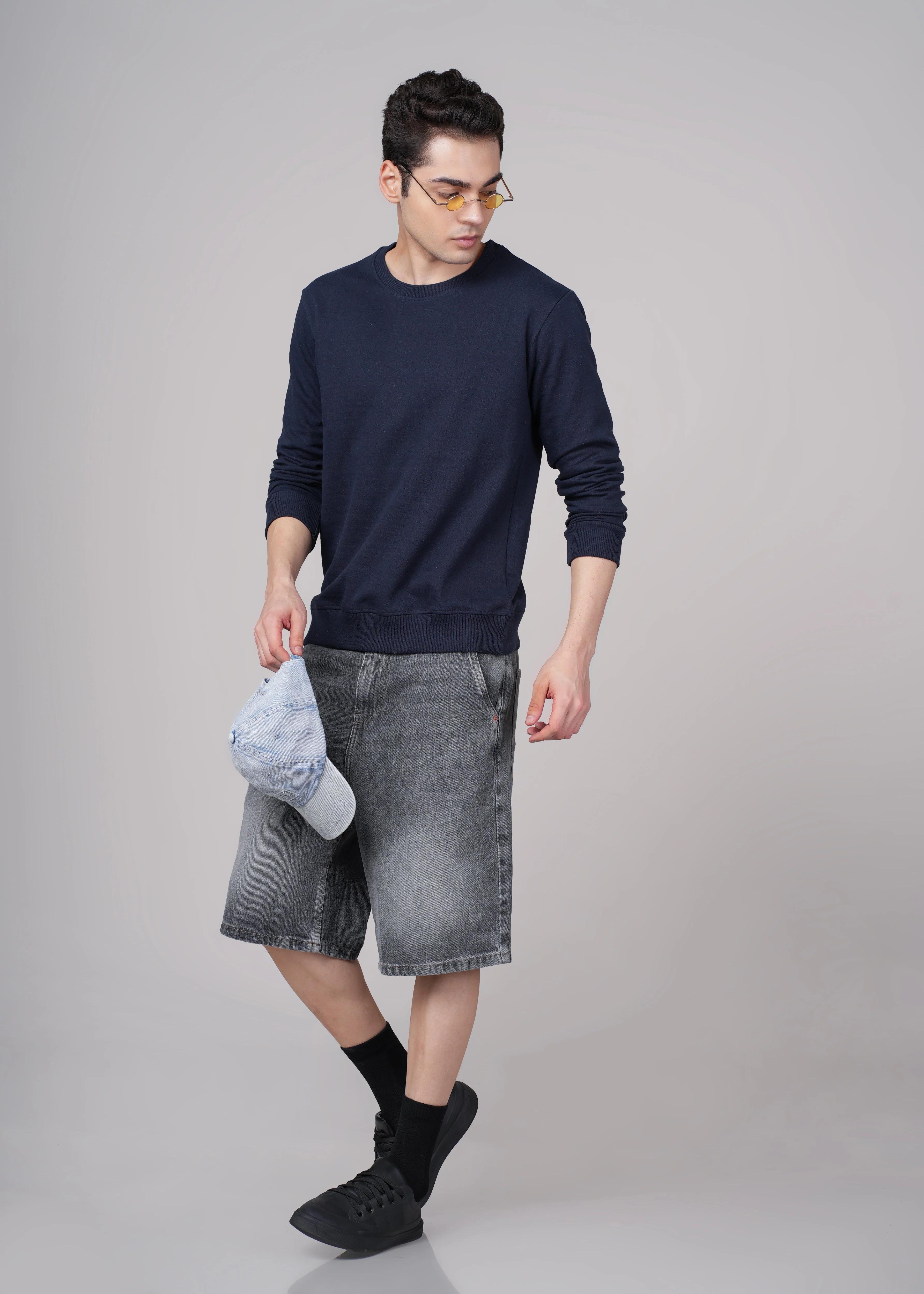 Men Navy Blue Cotton Regular Sweatshirt - Image 8