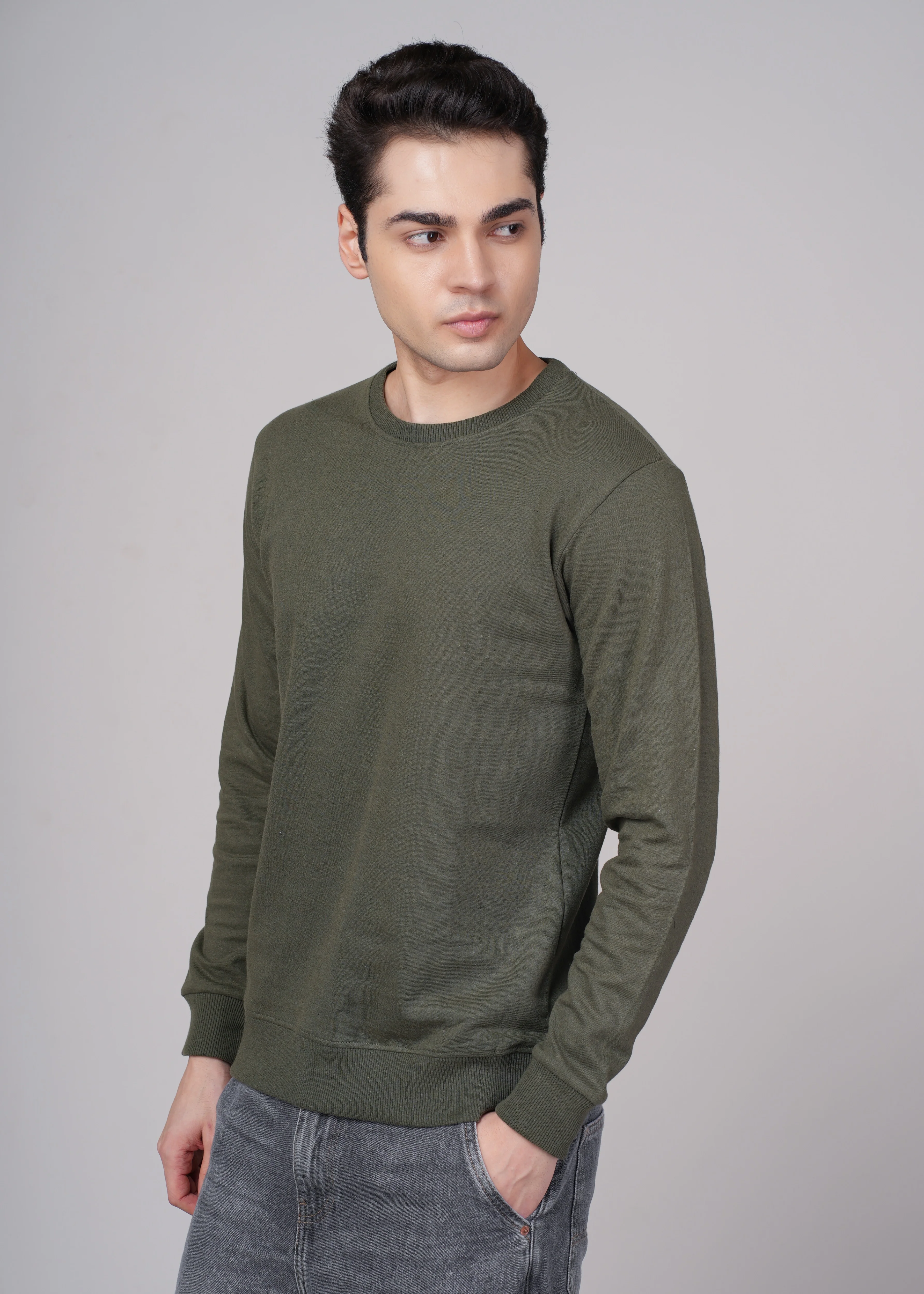 Men Olive Cotton Regular Sweatshirt - Image 6