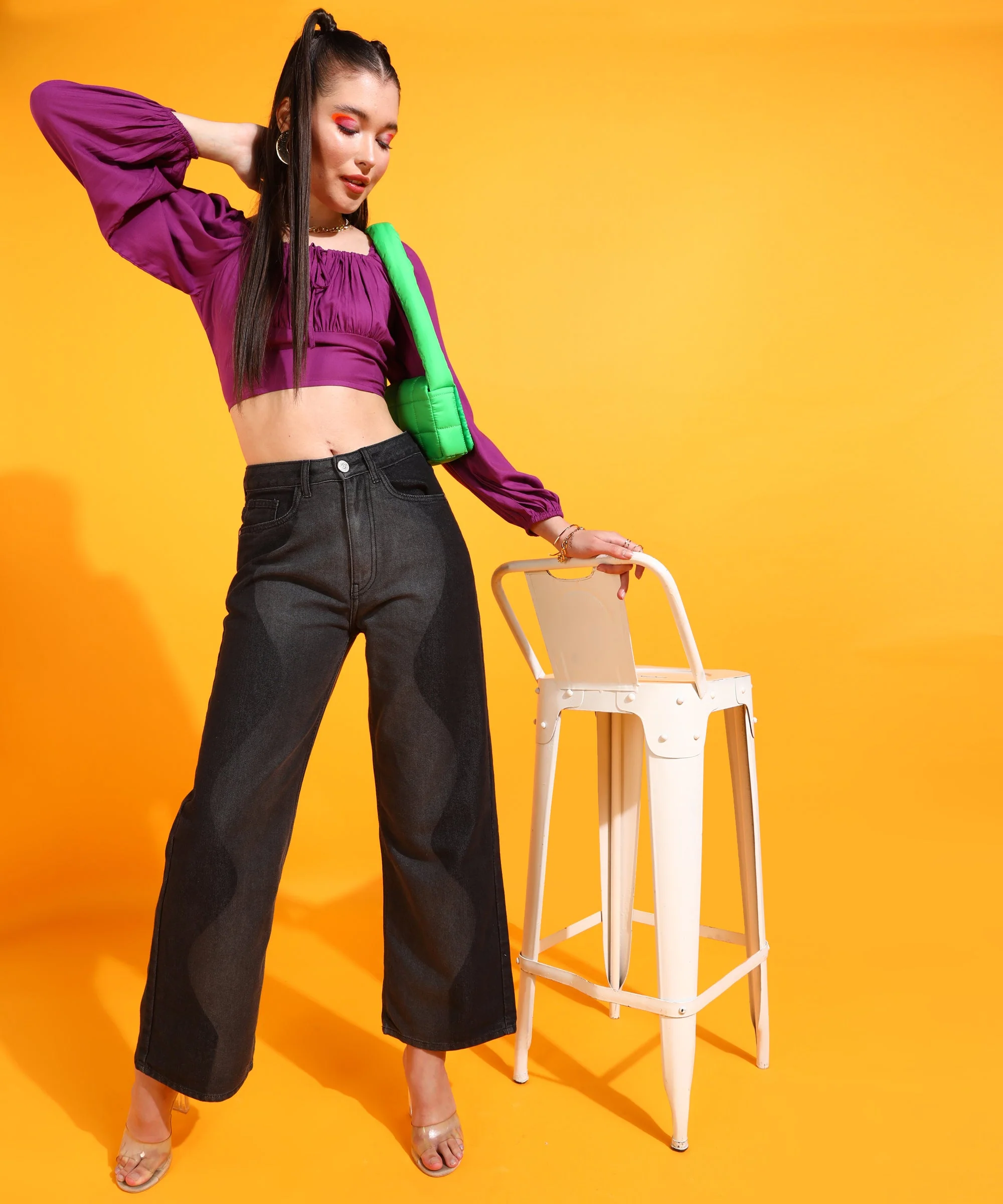 Women Purple  Square Neck Solid Fitted Top - Image 5