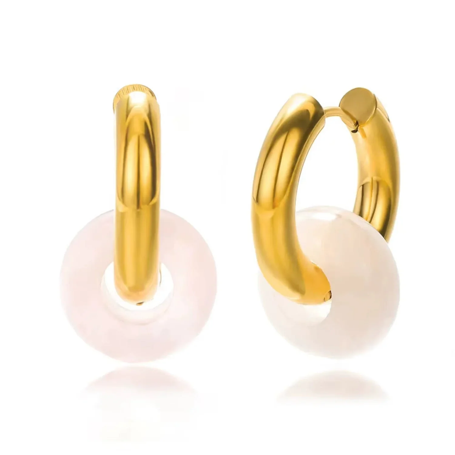 Rose Quartz Gold Huggie Earrings