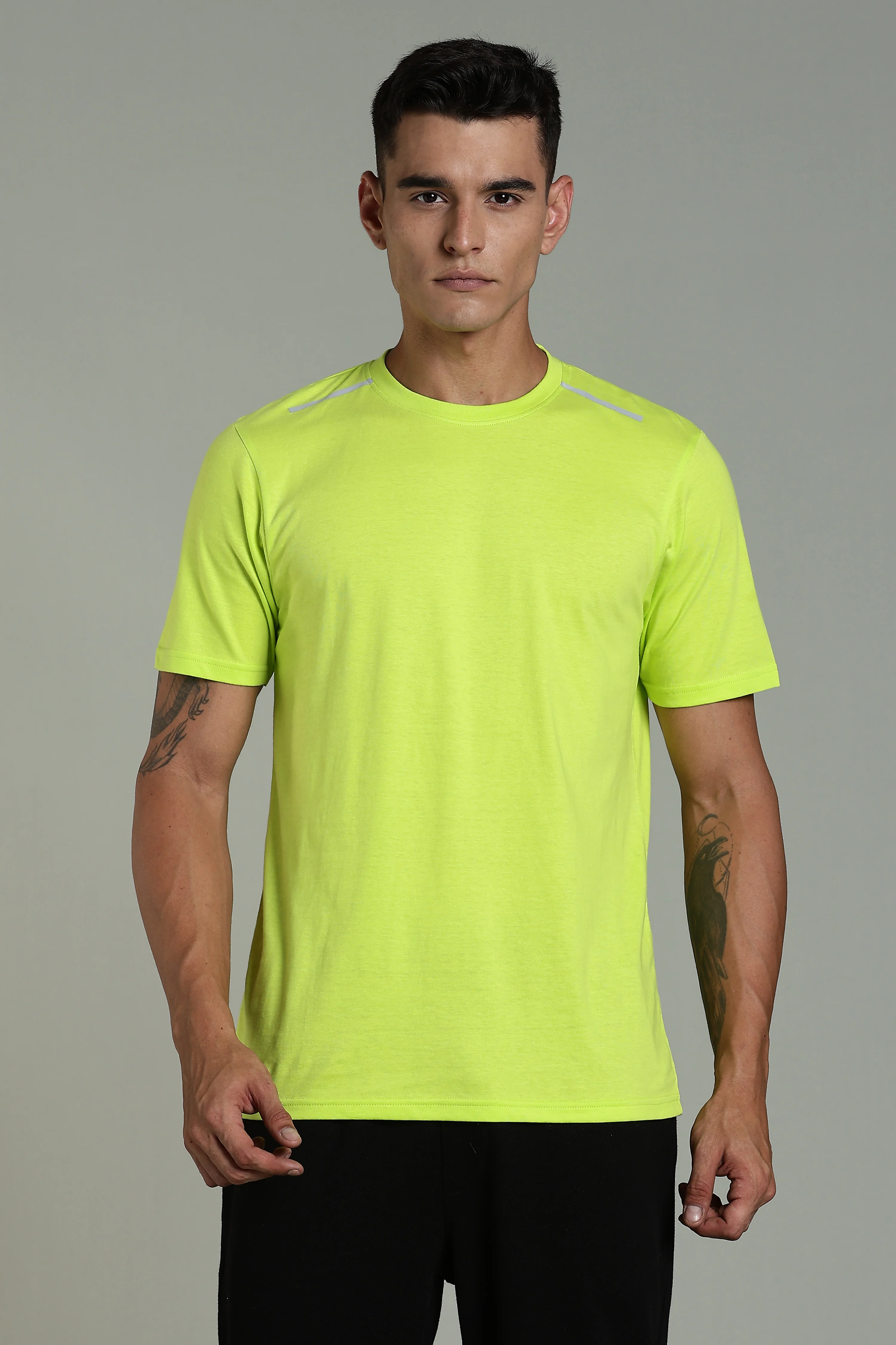 Men Fluorescent Green Cotton Regular T-Shirt - Image 3