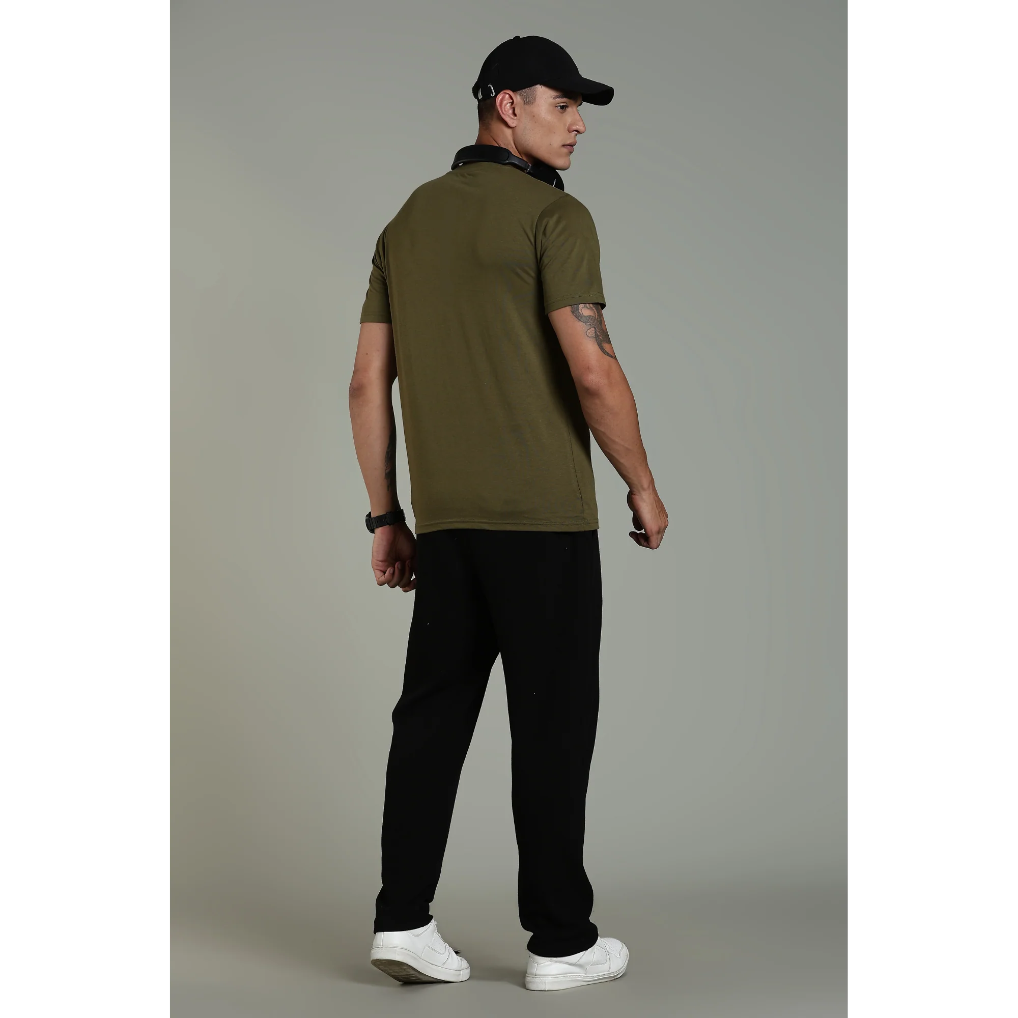 Men Olive Cotton Regular T-Shirt - Image 4
