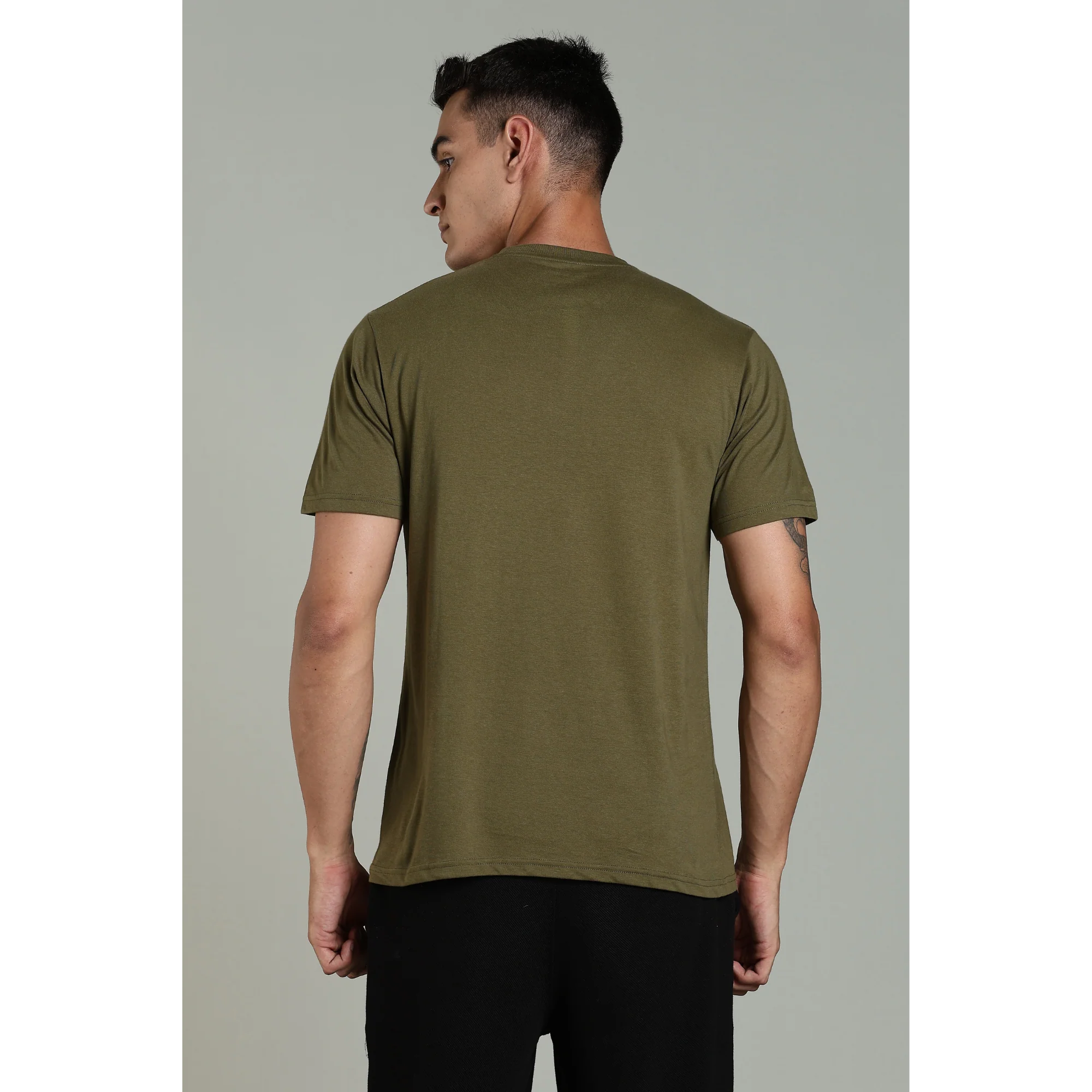 Men Olive Cotton Regular T-Shirt - Image 5