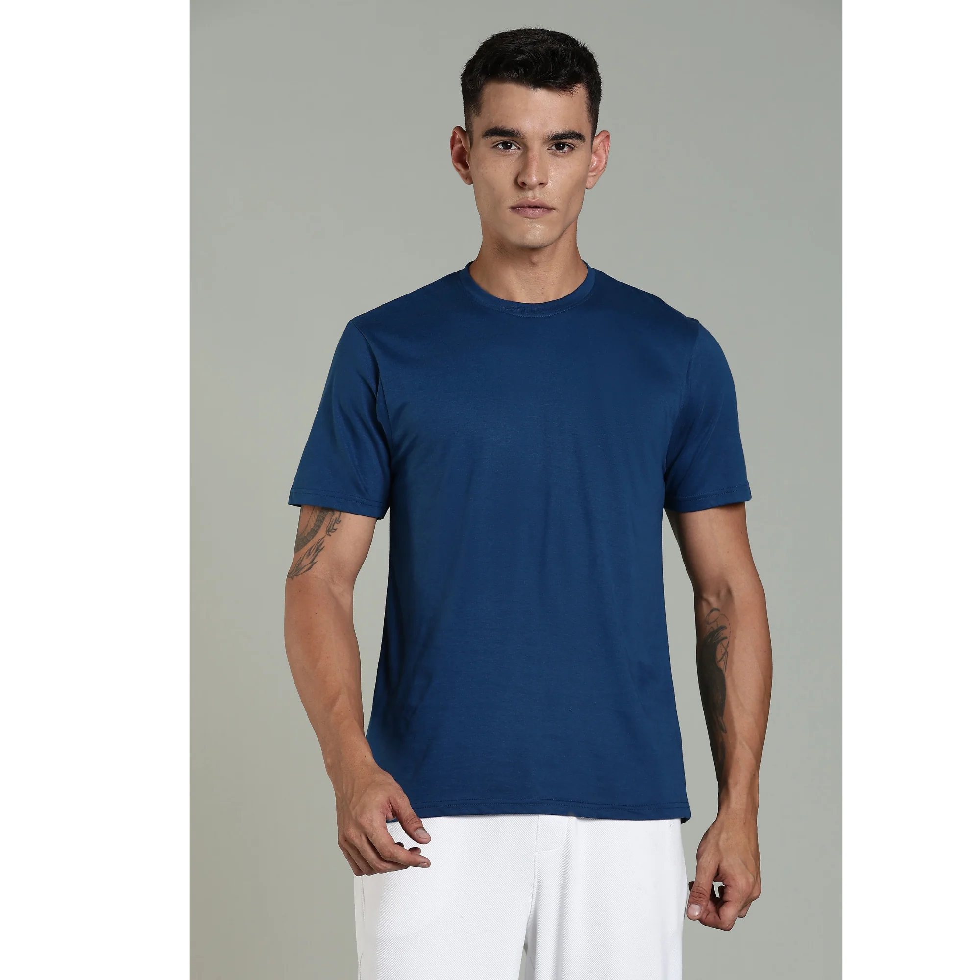 Men Blue Cotton Regular T-Shirt - Image 4