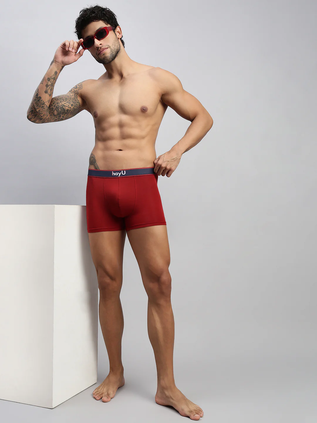 Men Red Modal Solid Trunks - Image 6