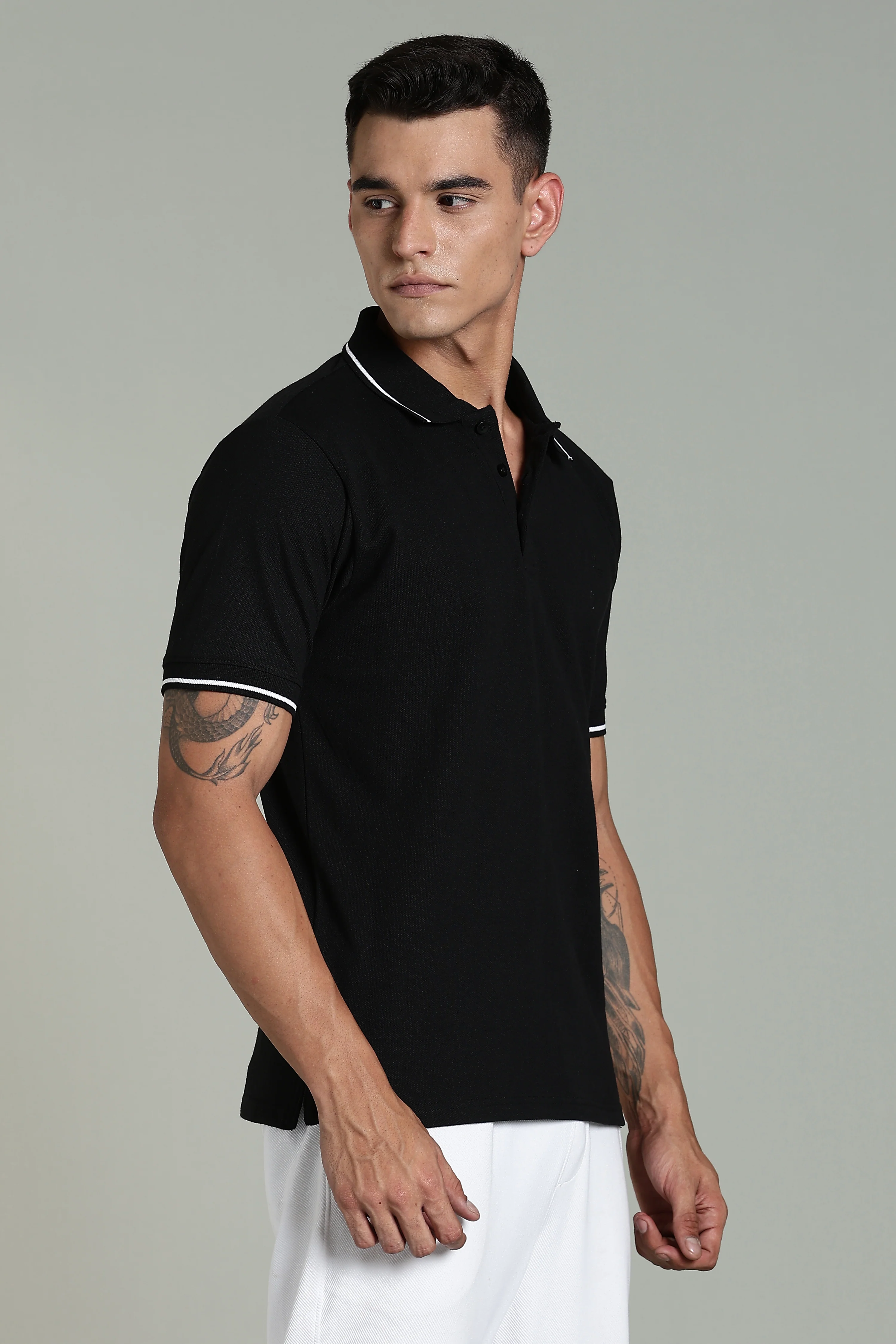 Men Black Cotton Regular T-Shirt - Image 2