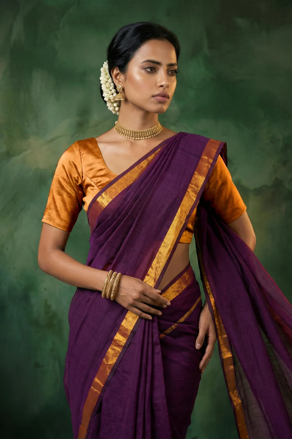 Sushrika Plum Handwoven Cotton Saree - Image 2