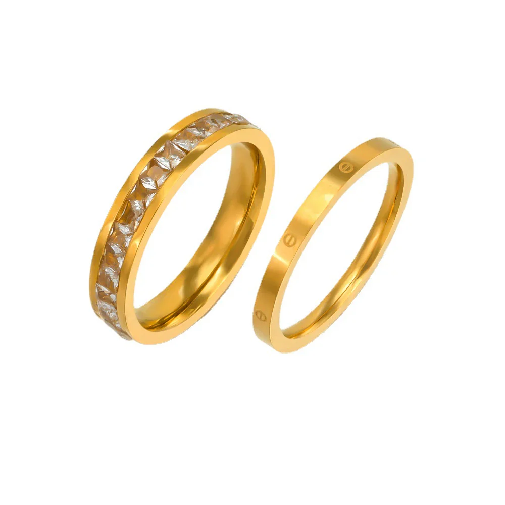 Twin Gold Ring With Sparkling Crystal Accents