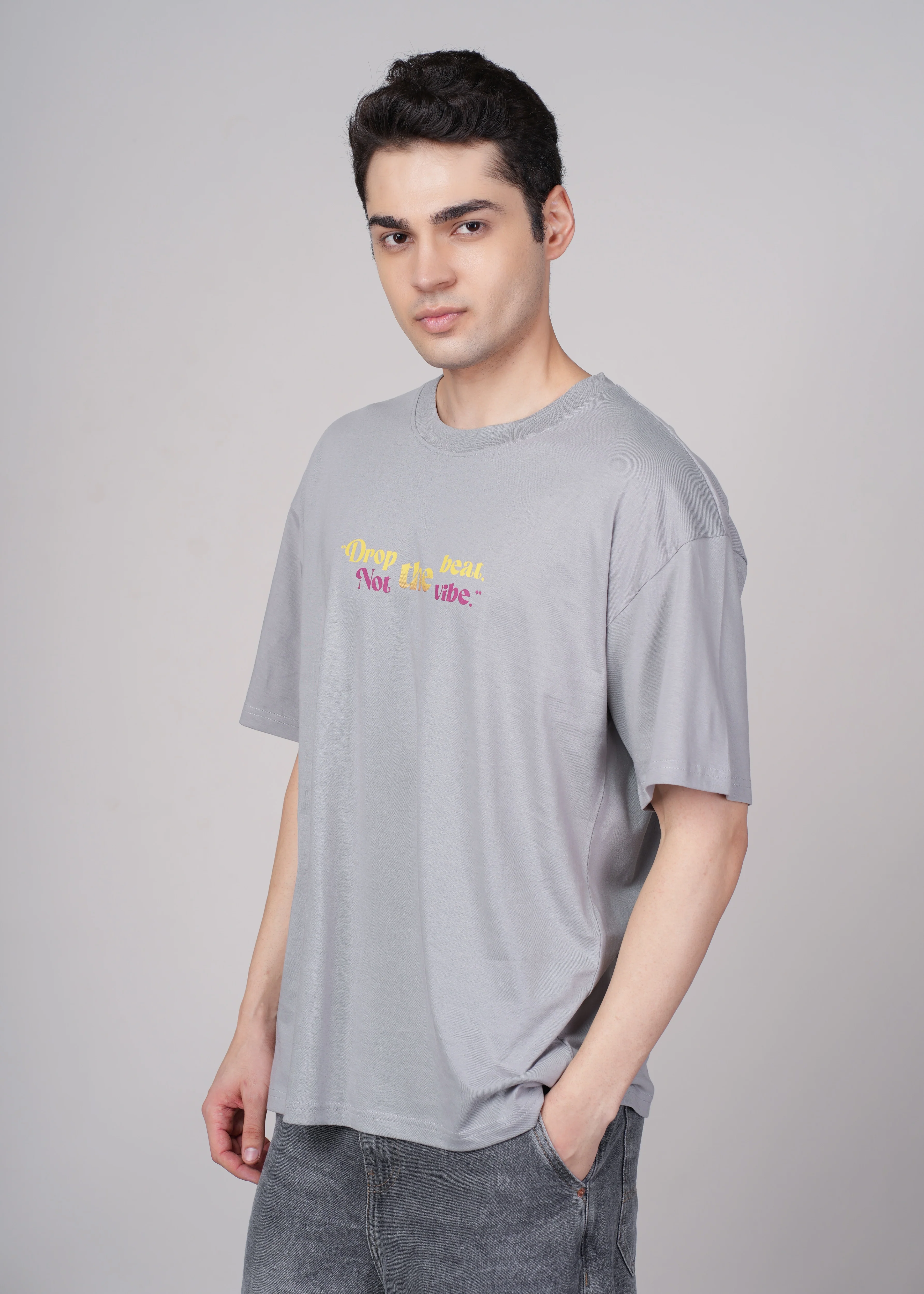 Men Grey Printed Cotton Oversized T-Shirt - Image 4