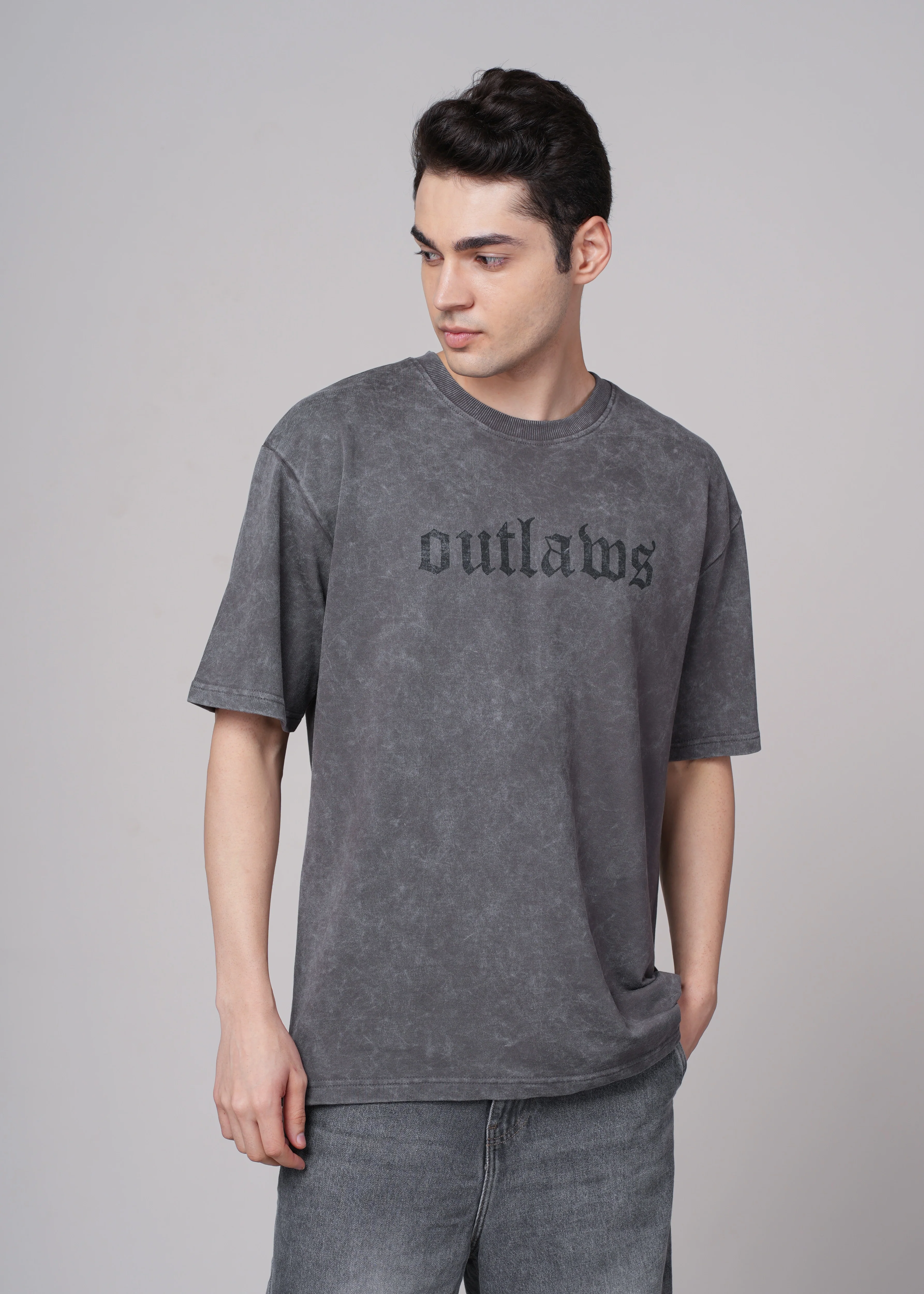 Men Grey Printed Cotton Oversized T-Shirt - Image 4