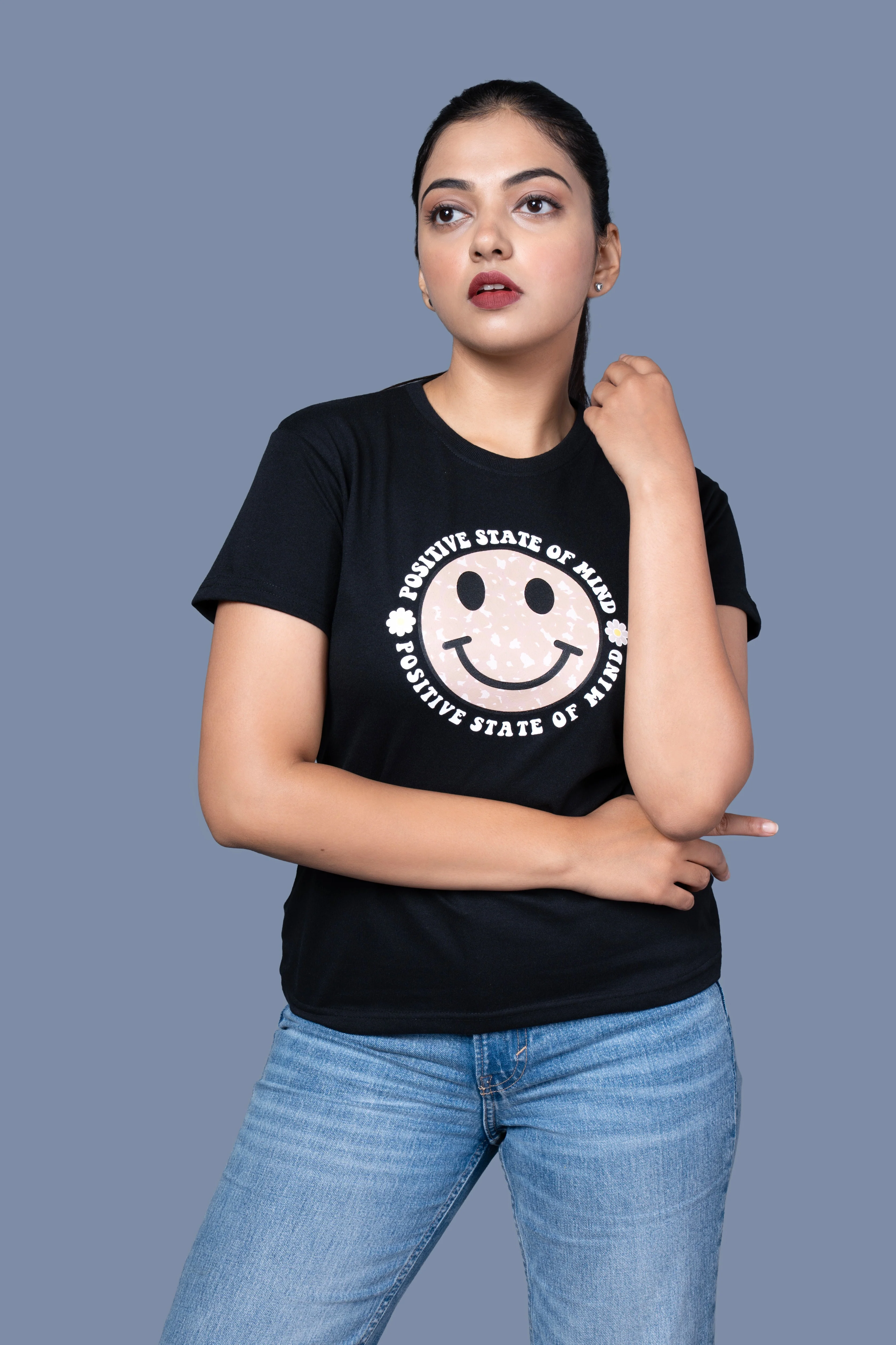 Women Black Printed Cotton Regular T-Shirt - Image 2