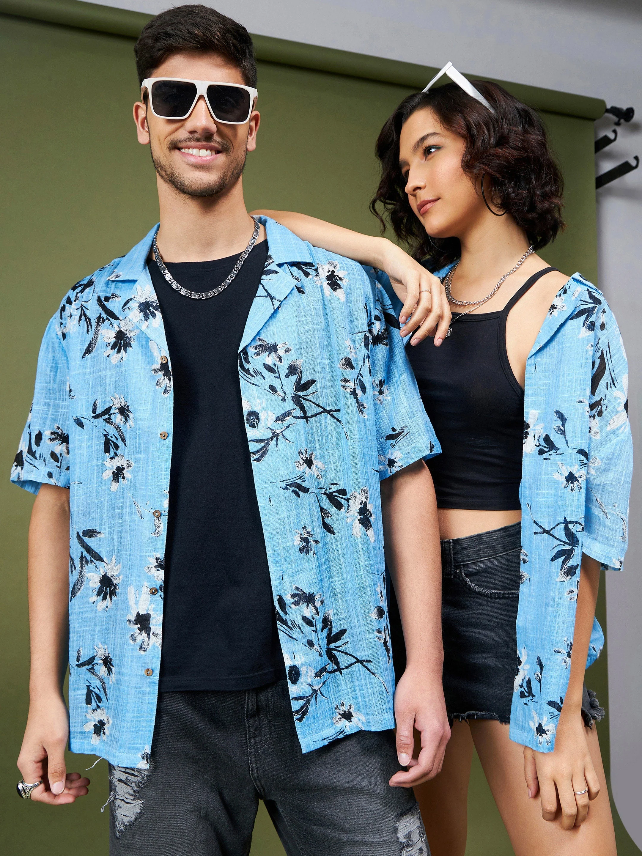 Women Sea Green Floral Relax Fit Shirt