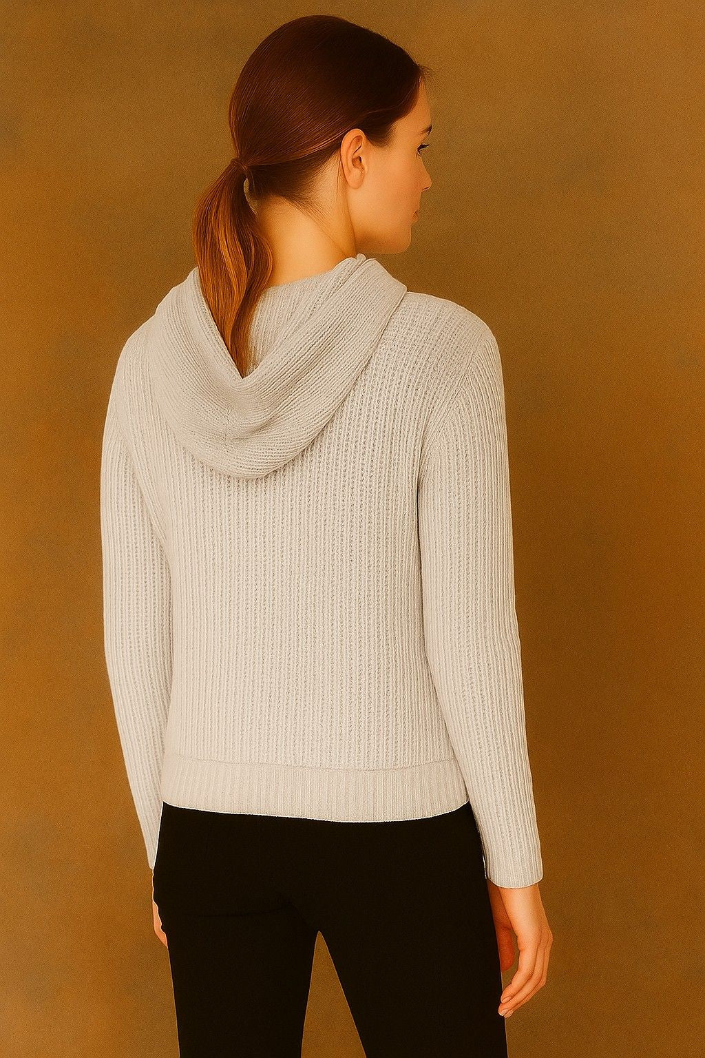 Women Acrylic Full Sleeve Grey Knitted Hoodie Sweatshirt - Image 4
