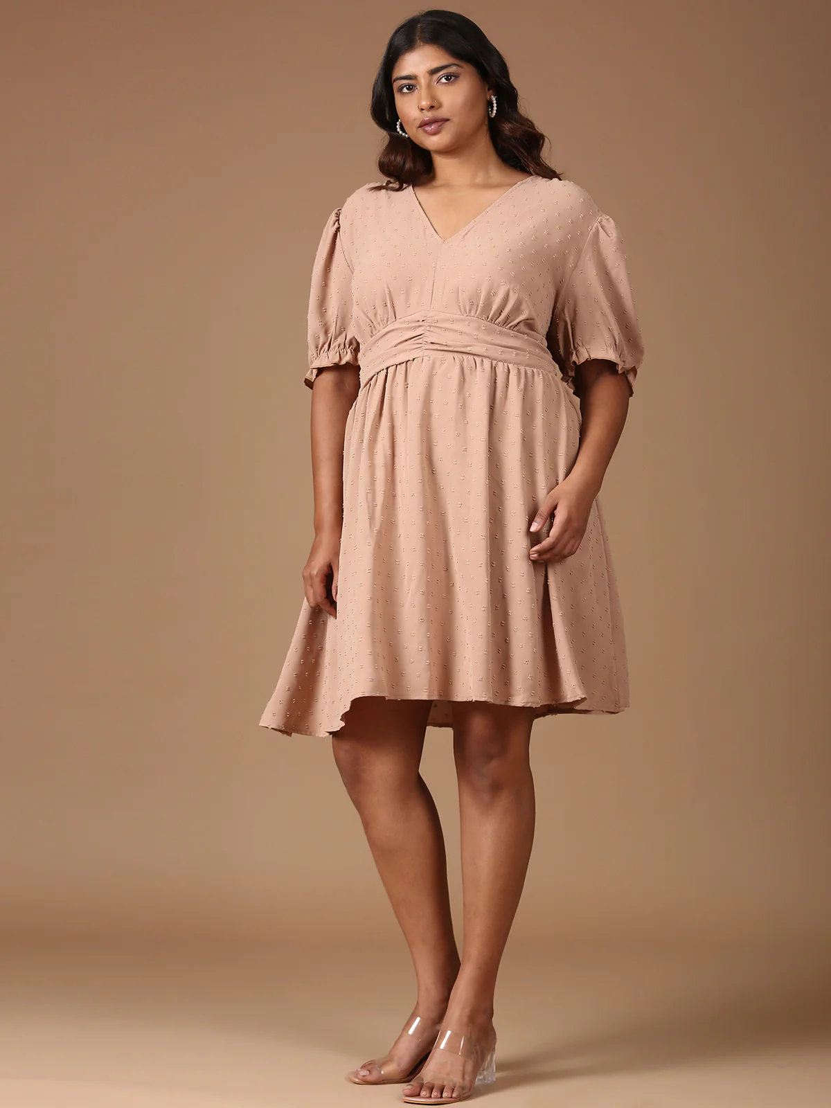 Women Beige Midi Dress - Image 2